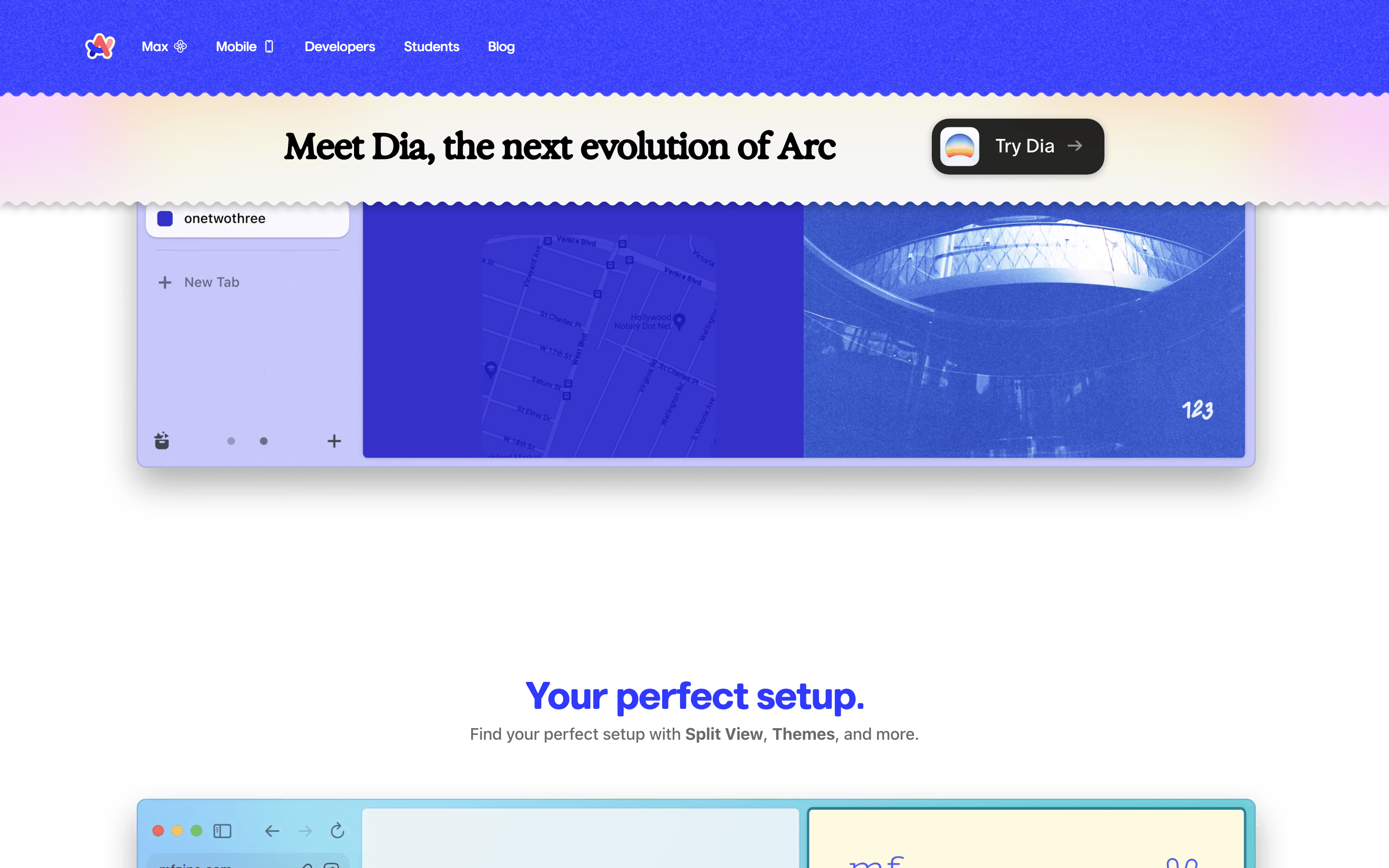 Arc Browser — 桌面滚动分段(90% viewport 步进)