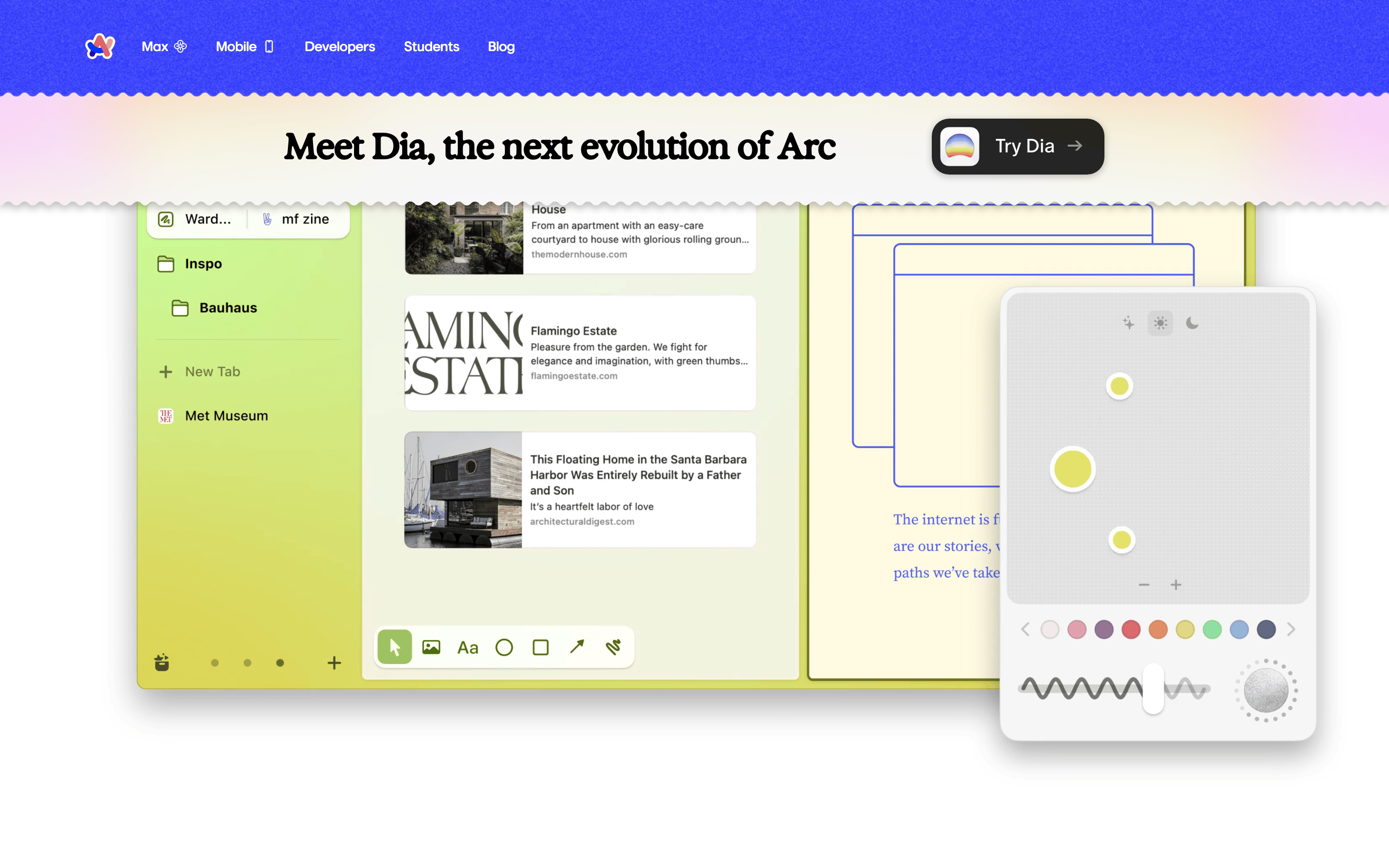 Arc Browser — 桌面滚动分段(90% viewport 步进)