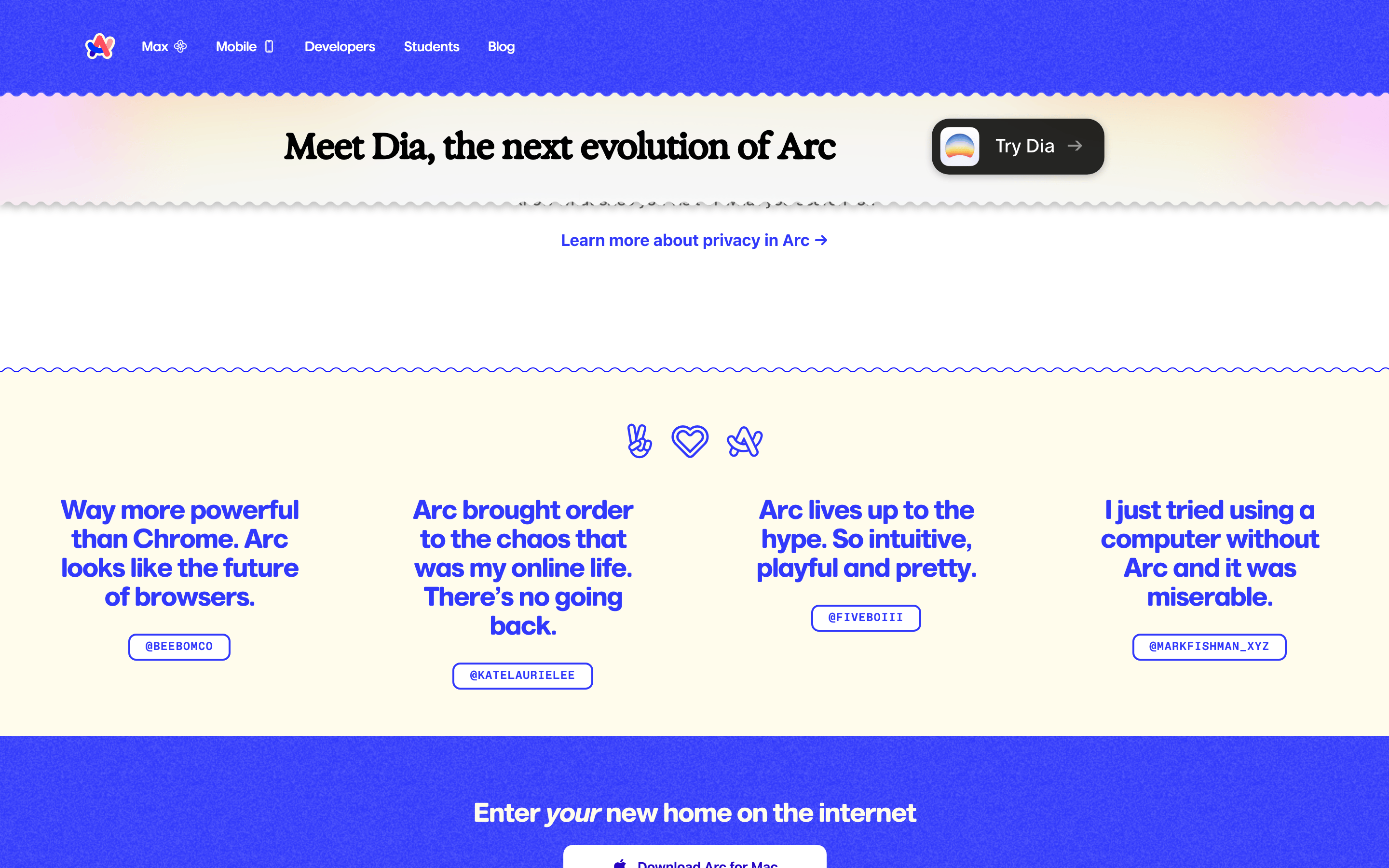 Arc Browser — 桌面滚动分段(90% viewport 步进)