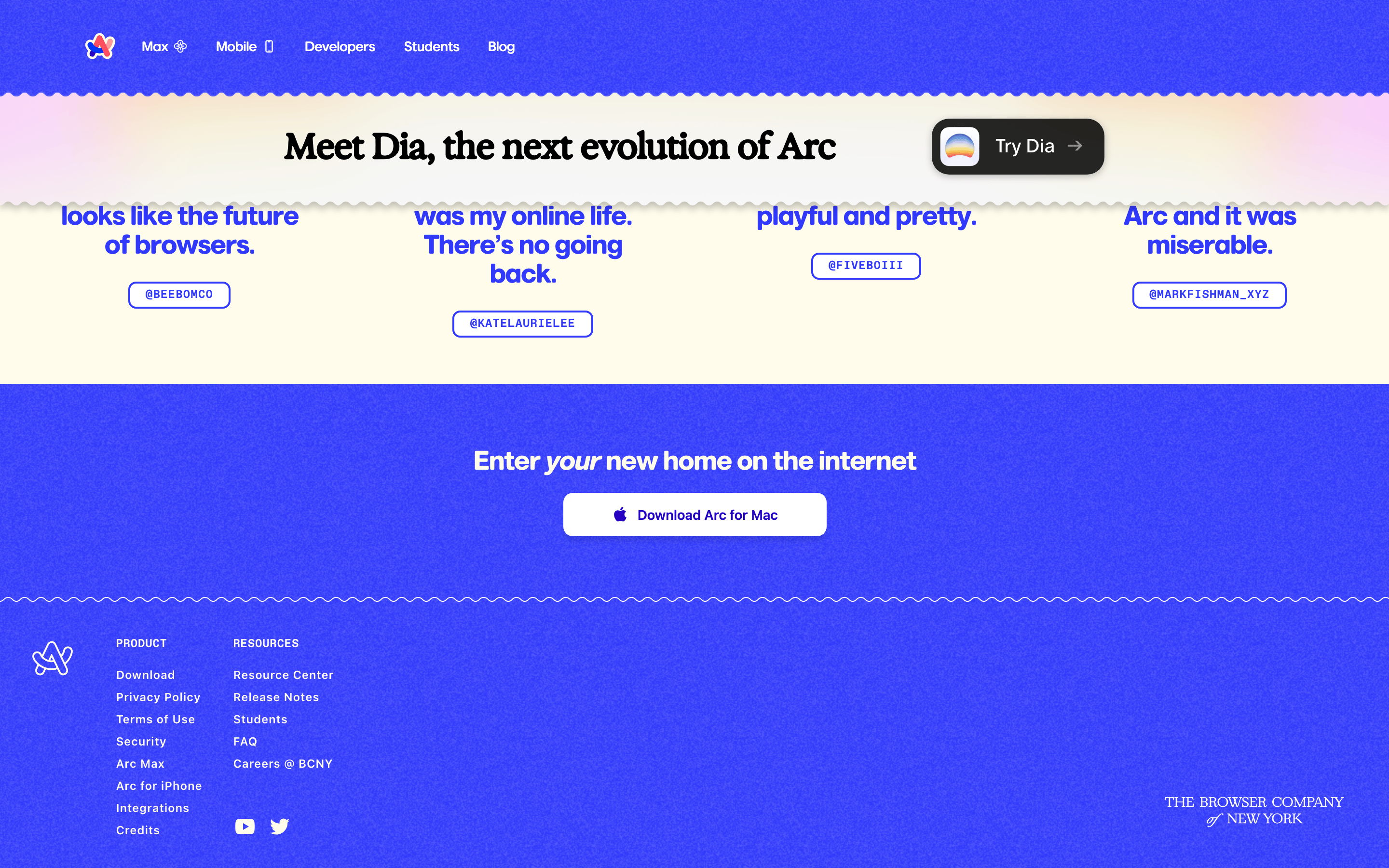 Arc Browser — 桌面滚动分段(90% viewport 步进)