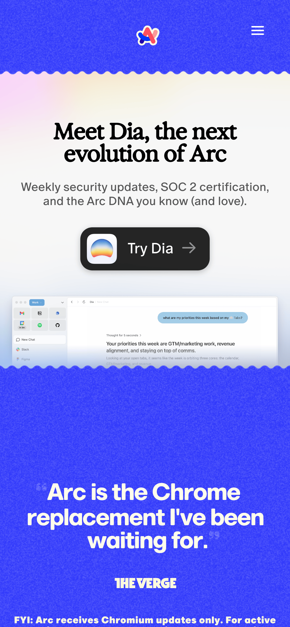 Arc Browser — 移动首屏