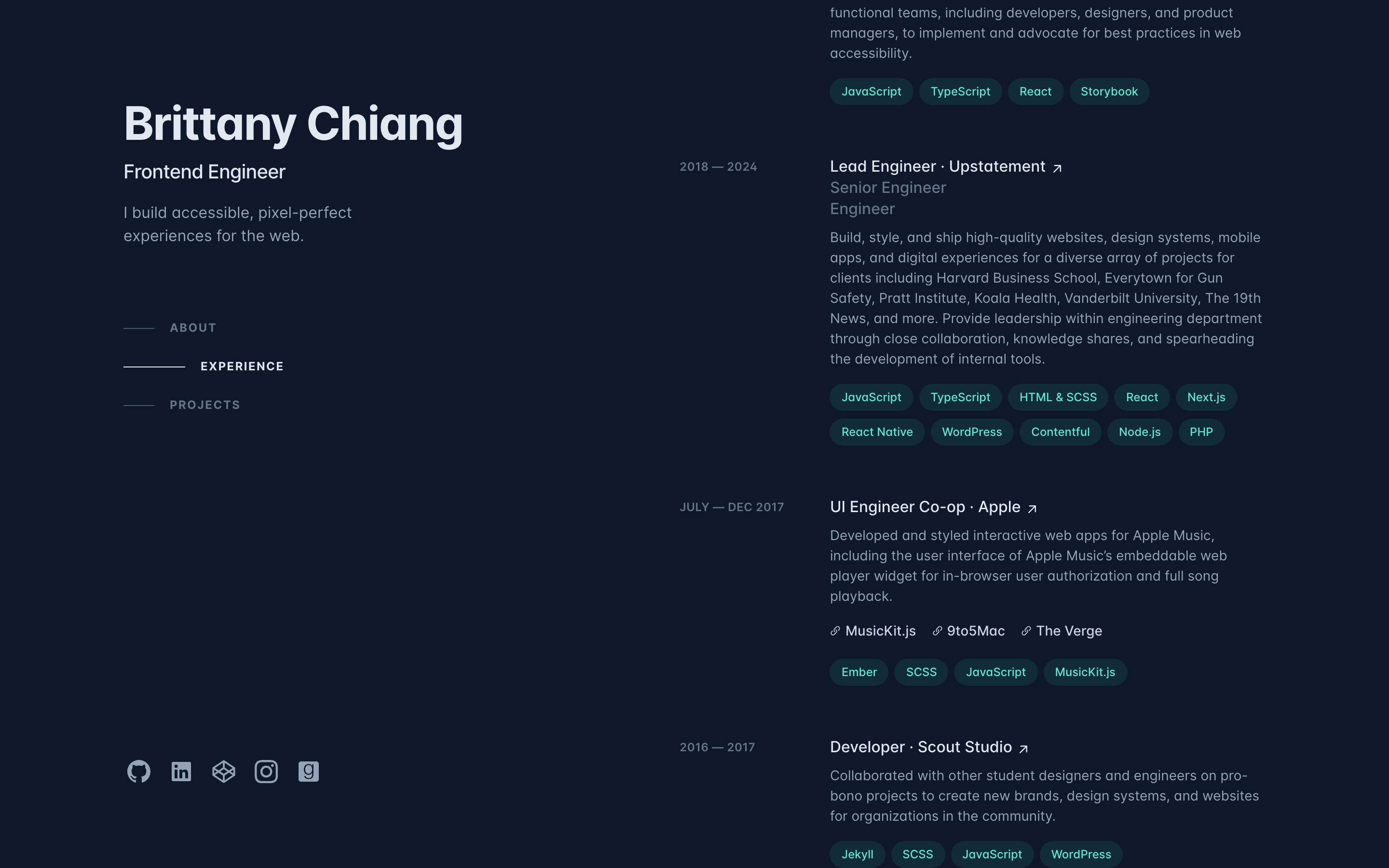 Brittany Chiang — 桌面滚动分段(90% viewport 步进,作为视觉证据)