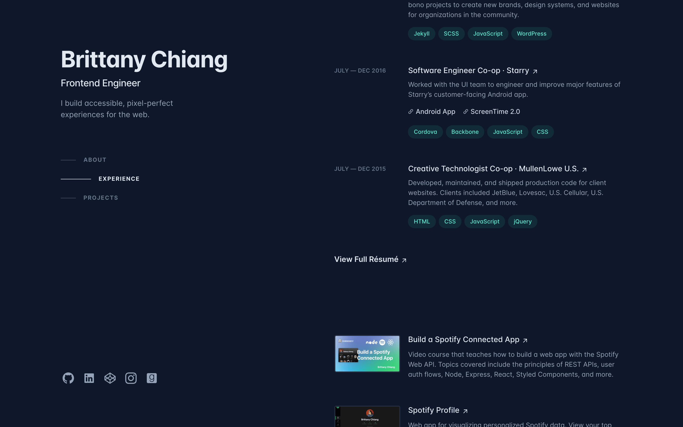 Brittany Chiang — 桌面滚动分段(90% viewport 步进,作为视觉证据)