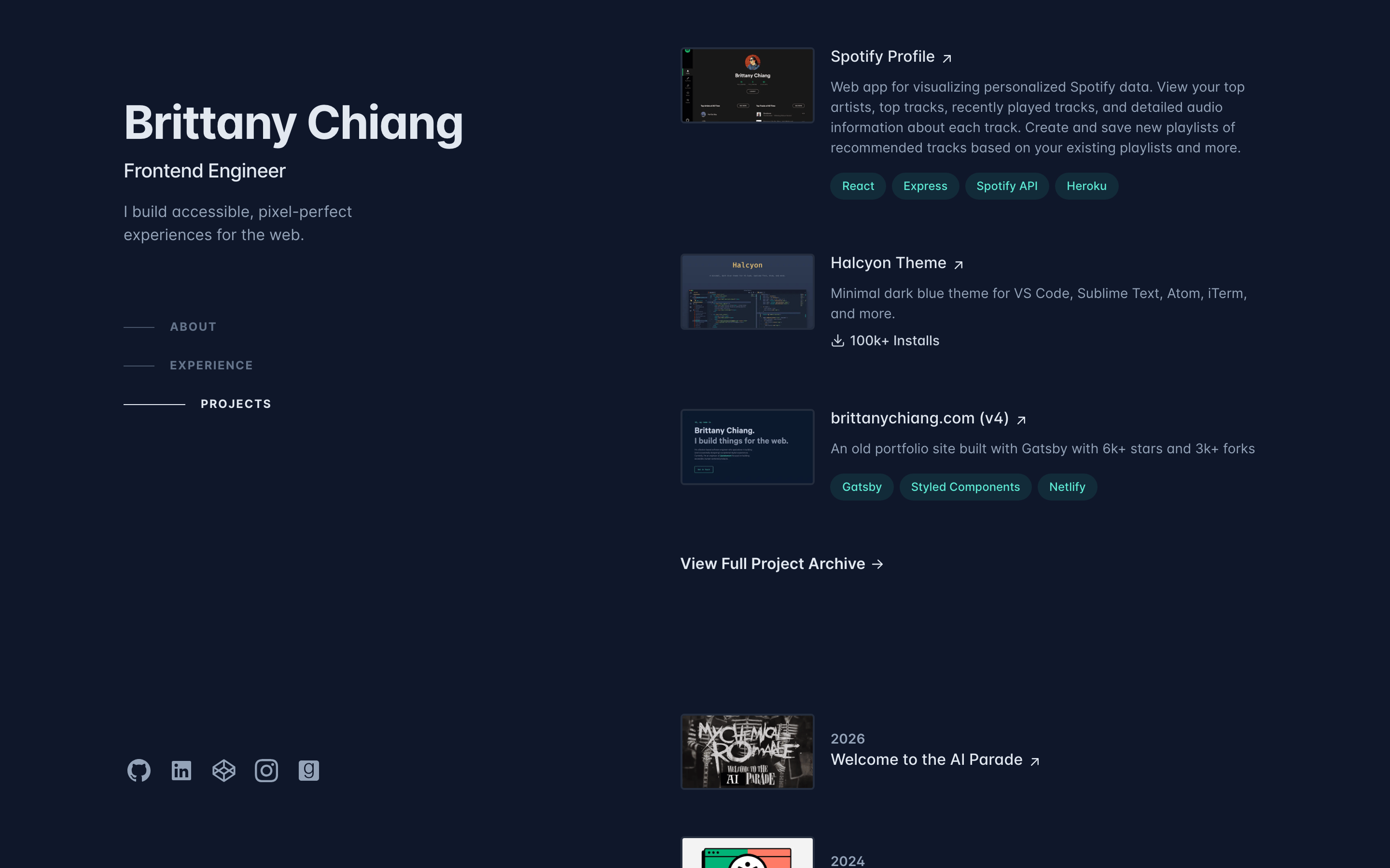 Brittany Chiang — 桌面滚动分段(90% viewport 步进,作为视觉证据)