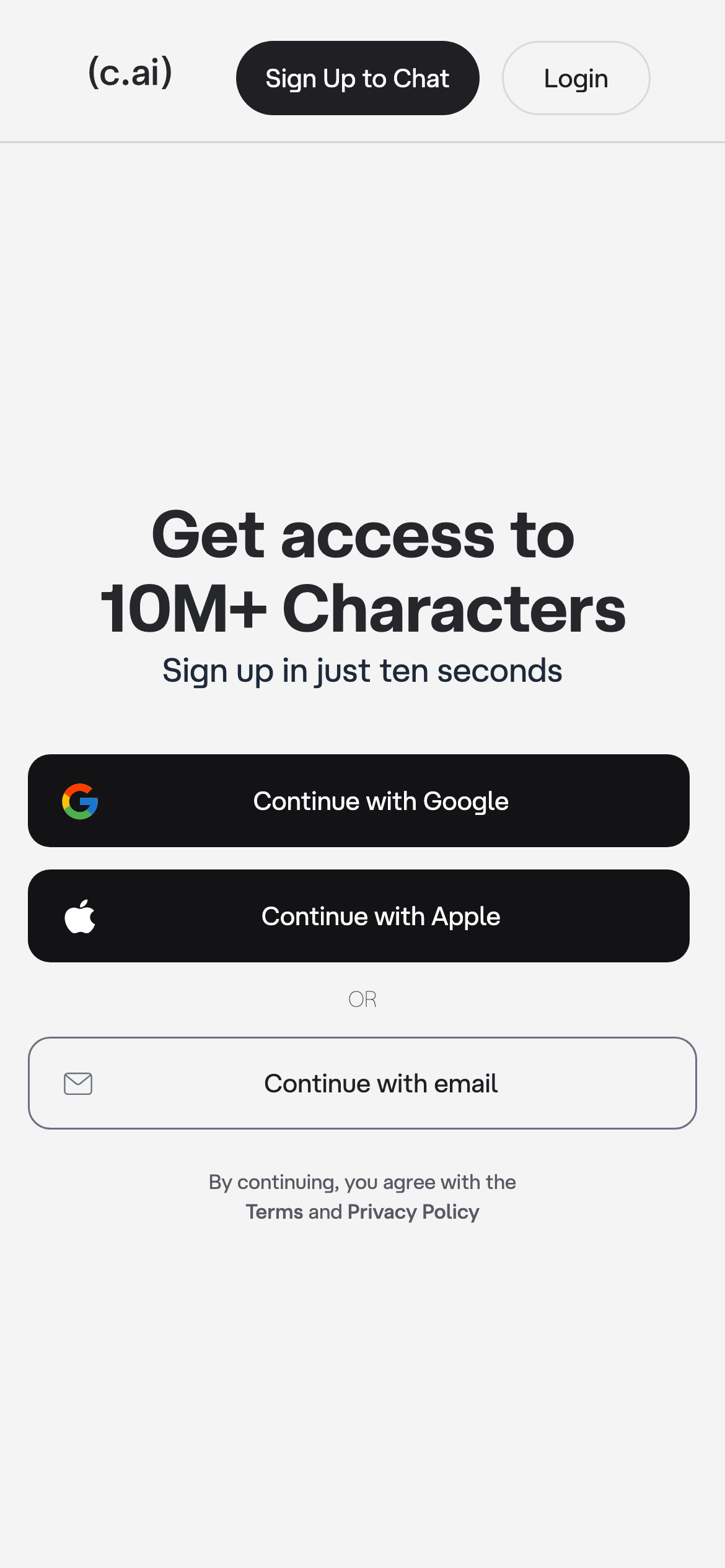 Character.AI — 移动首屏