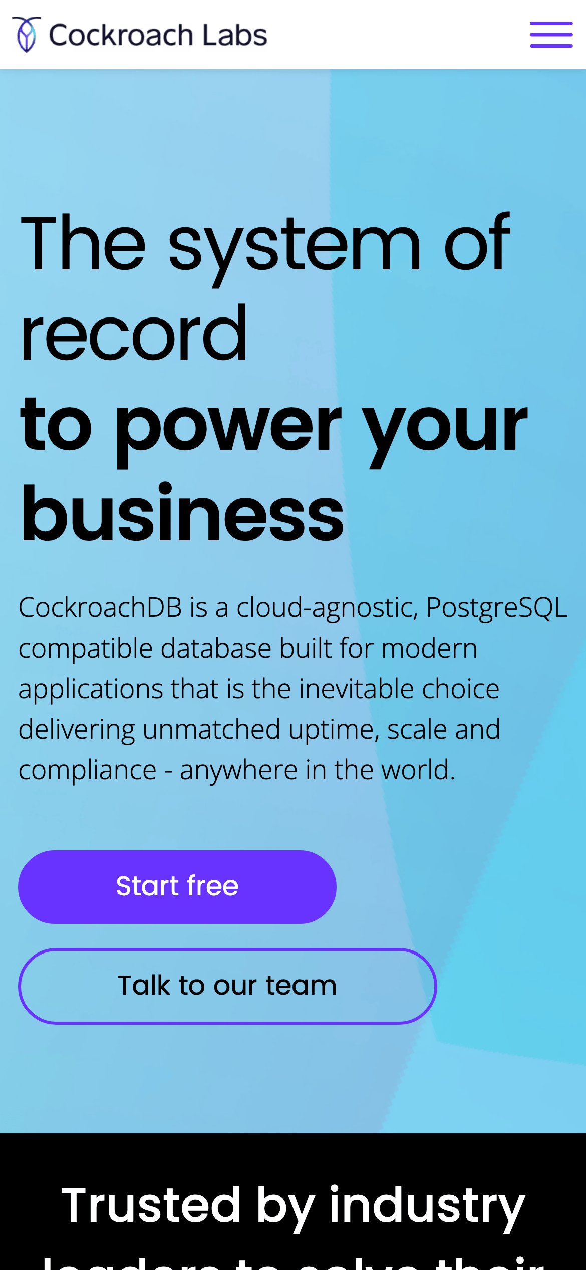 Cockroach Labs — 移动首屏