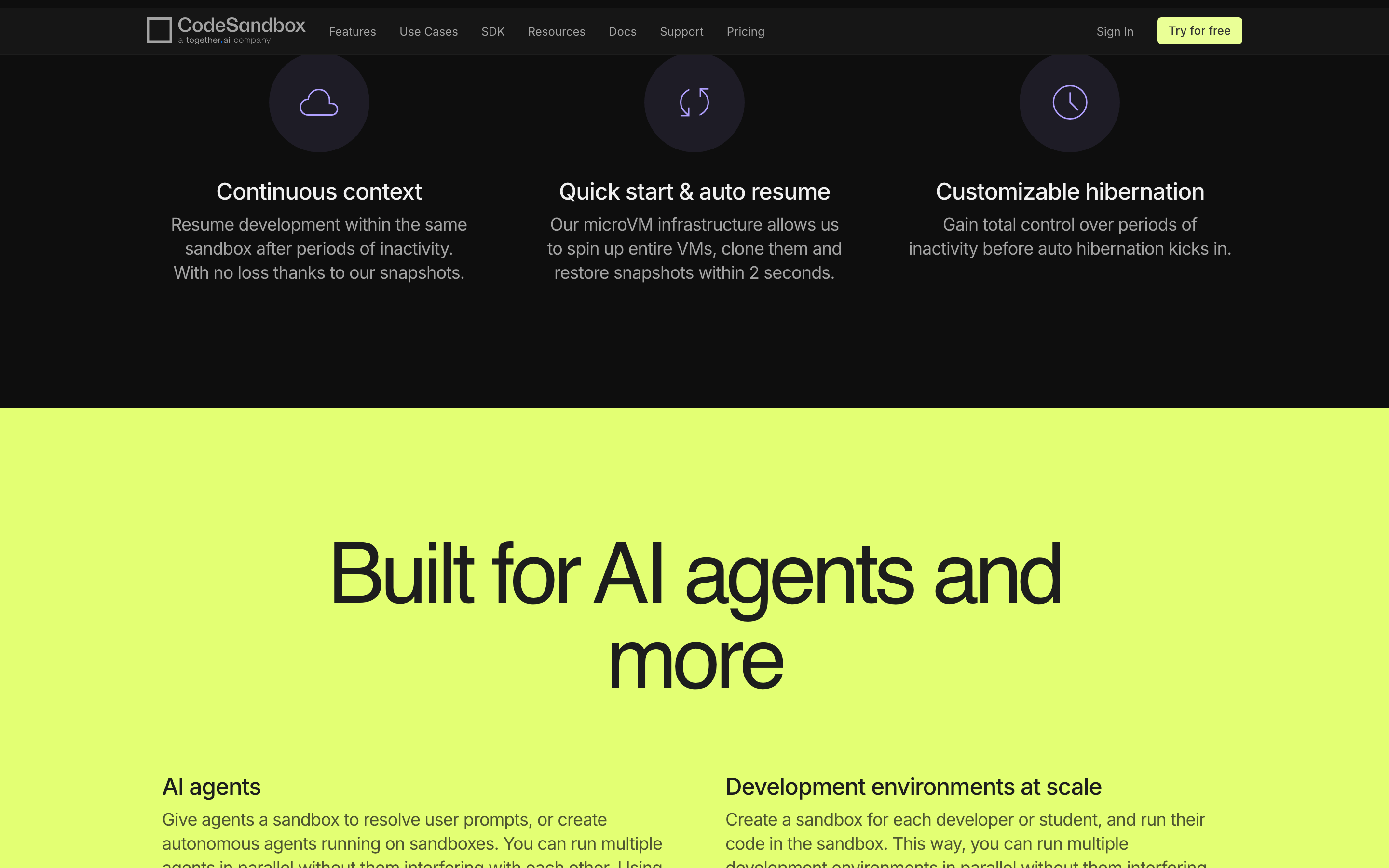 CodeSandbox — 桌面滚动分段(90% viewport 步进,作为视觉证据)