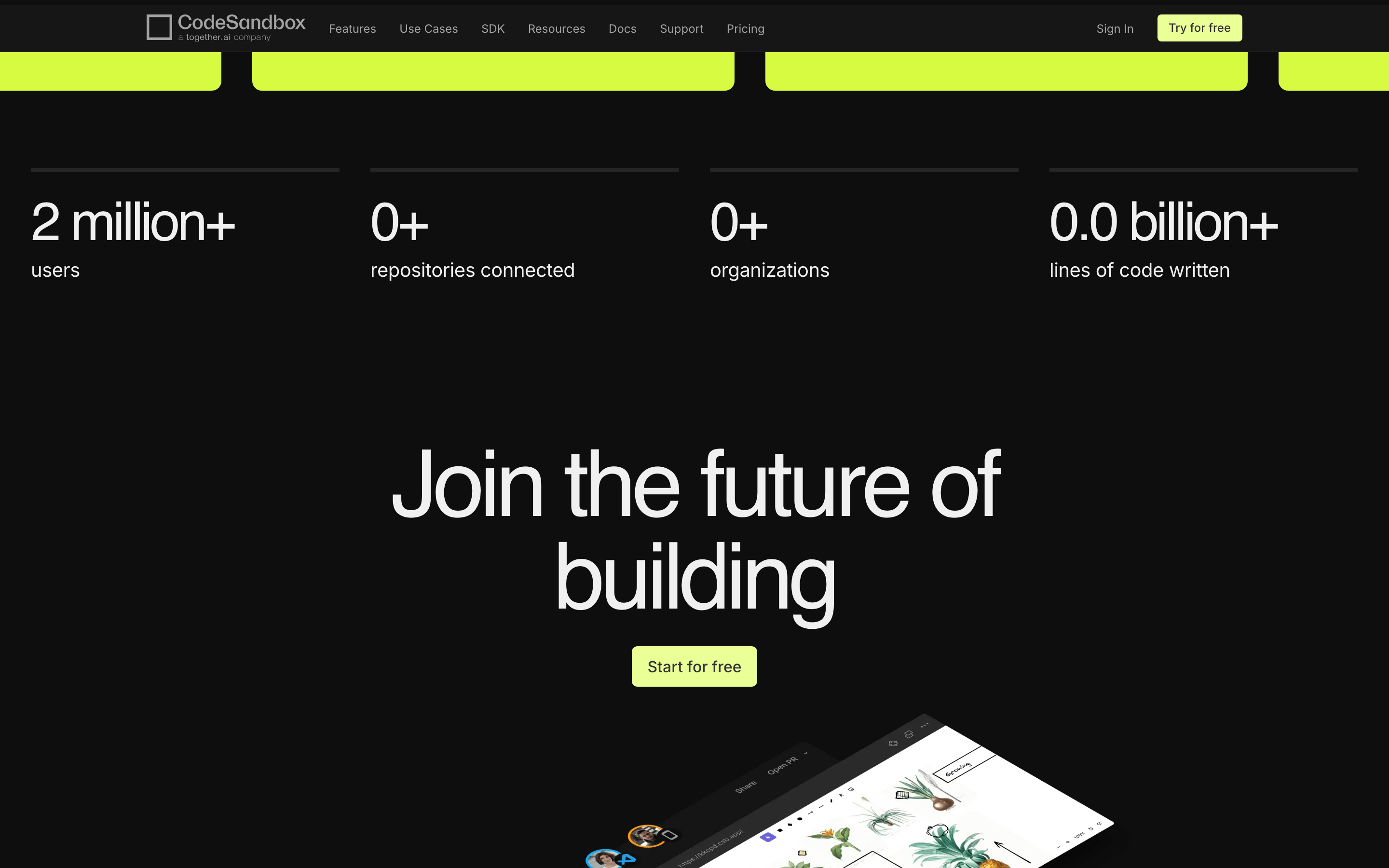 CodeSandbox — 桌面滚动分段(90% viewport 步进,作为视觉证据)