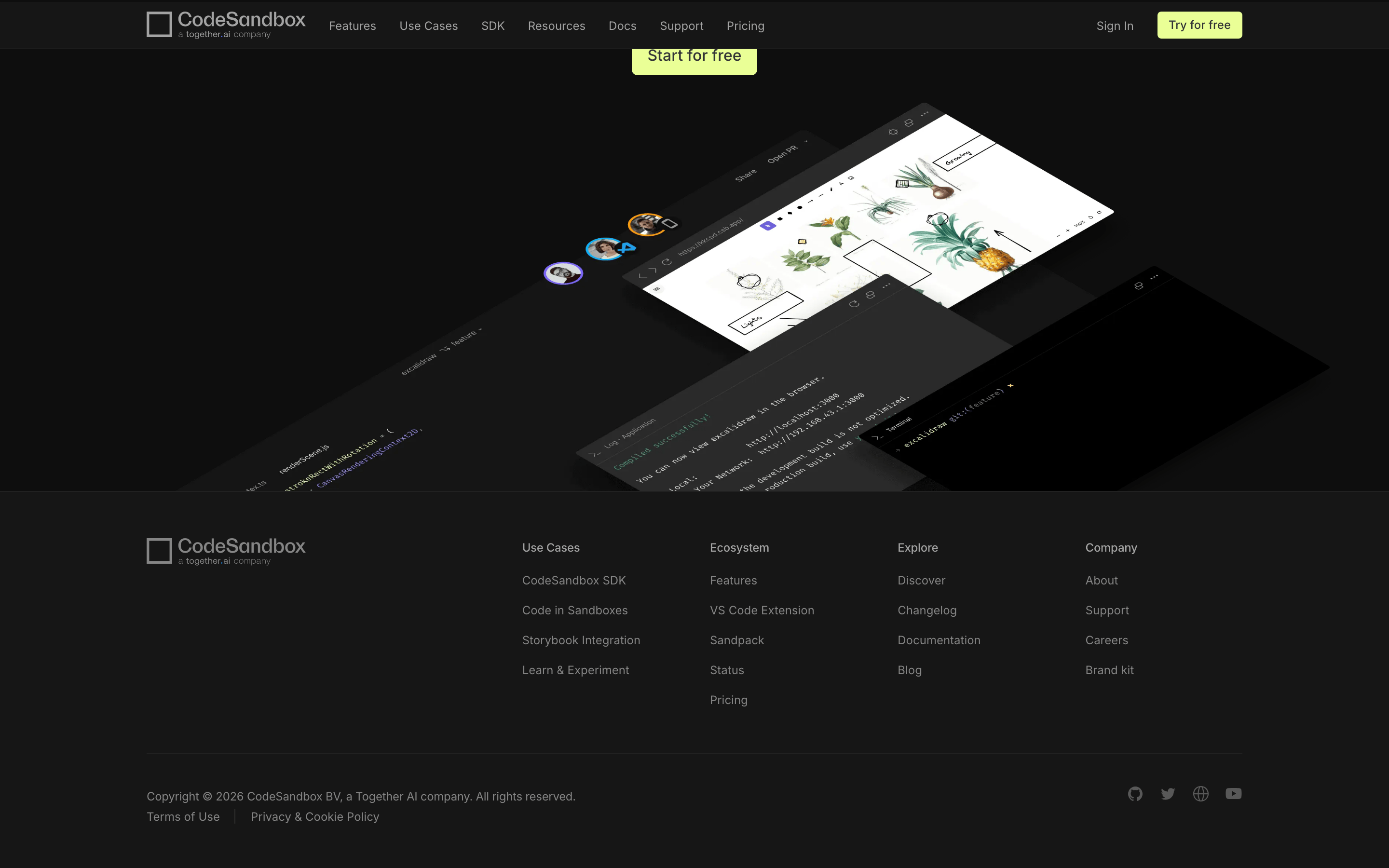 CodeSandbox — 桌面滚动分段(90% viewport 步进,作为视觉证据)