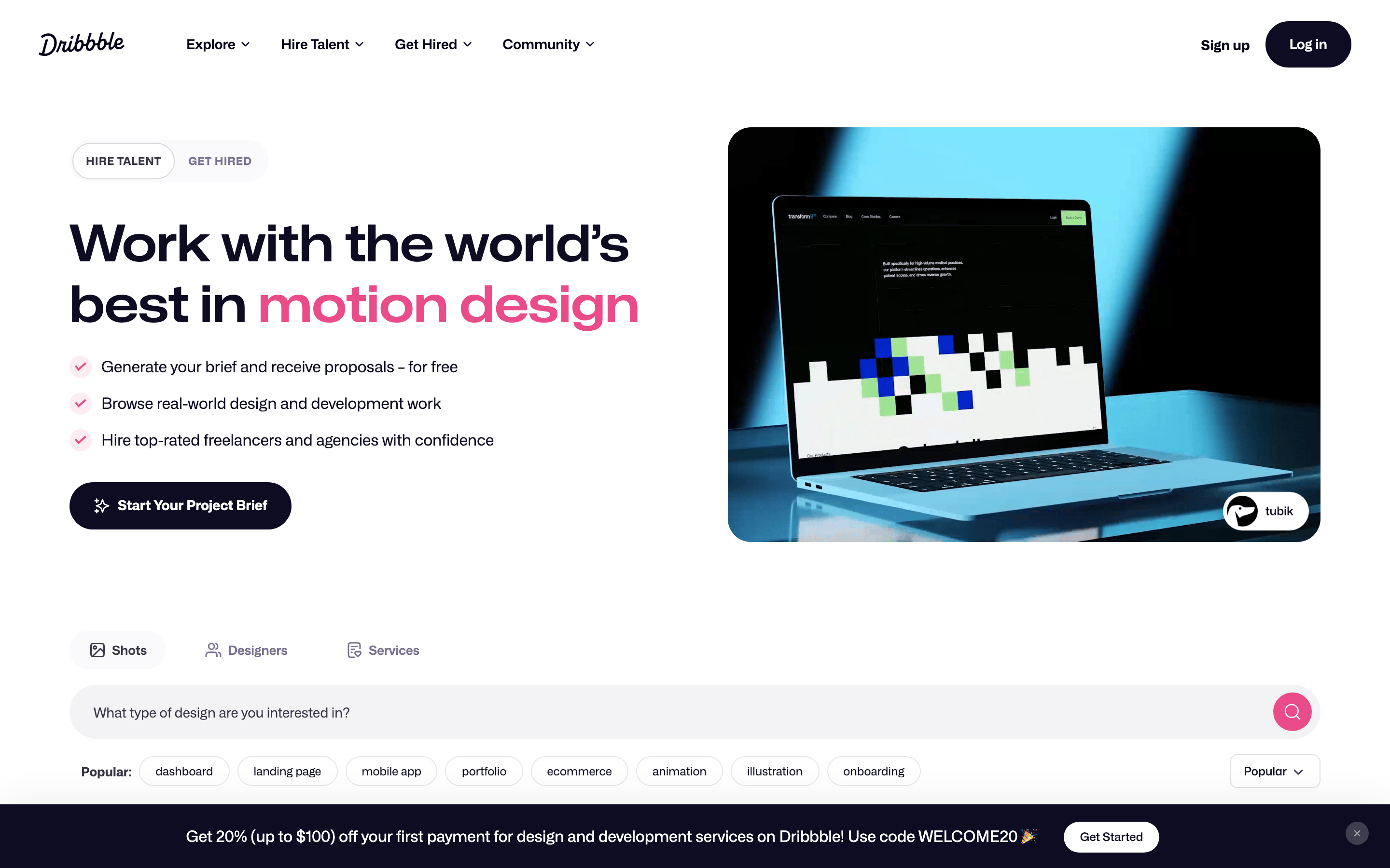Dribbble — 桌面首屏(hero)