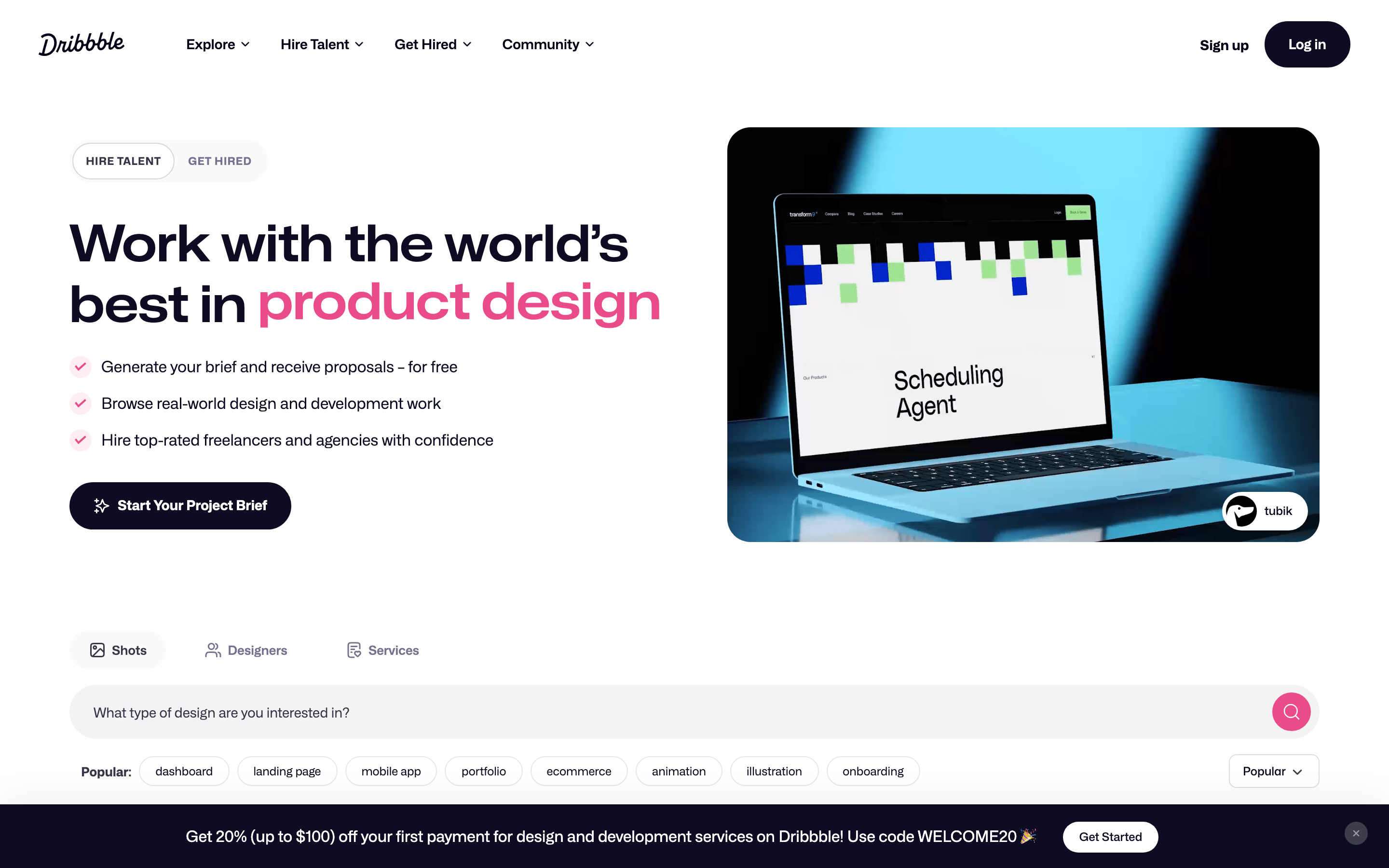Dribbble — 桌面滚动分段(90% viewport 步进,作为视觉证据)