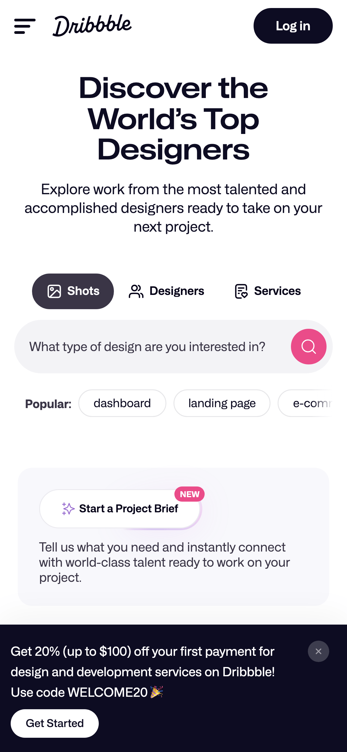 Dribbble — 移动首屏
