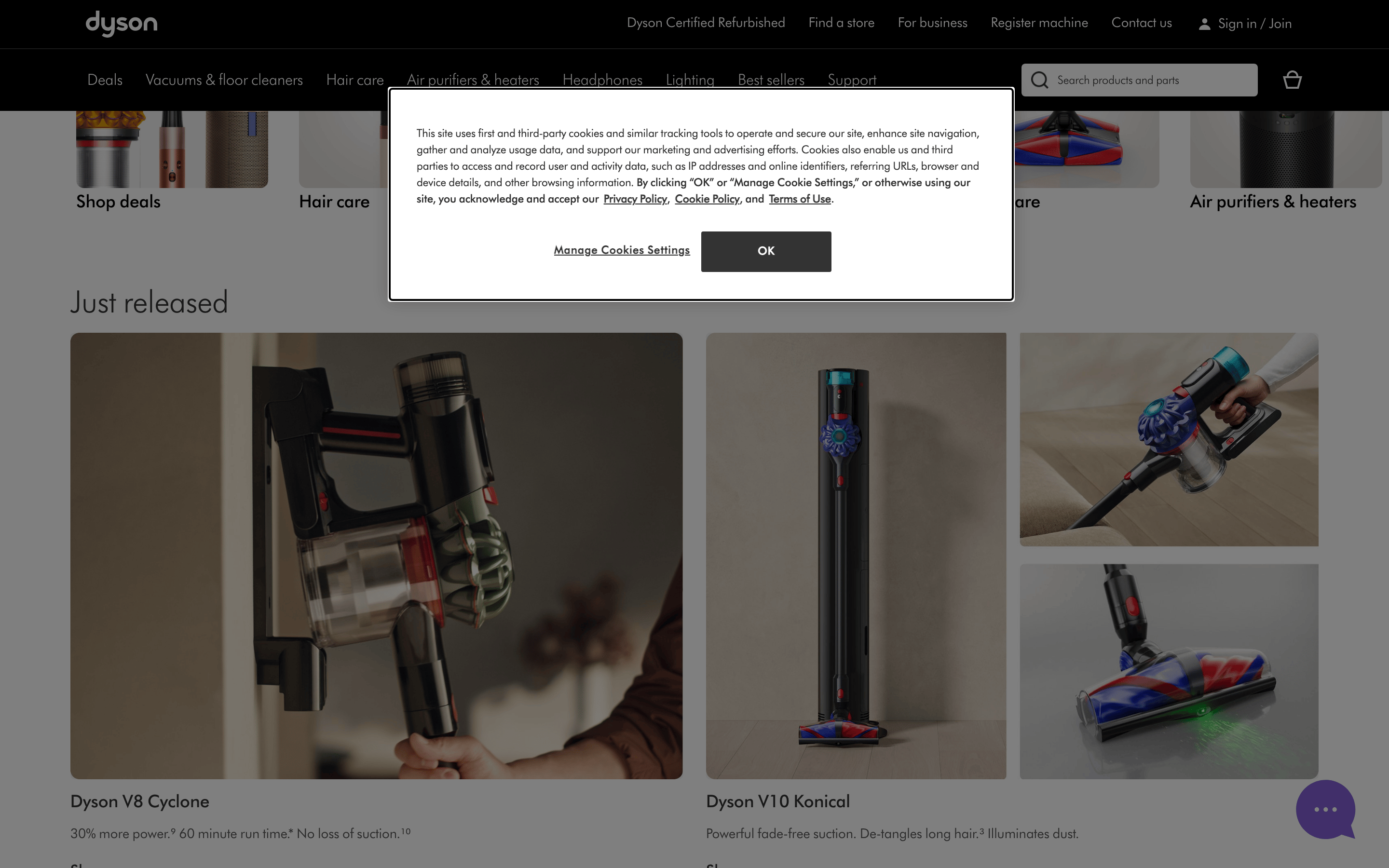 Dyson — 桌面滚动分段(90% viewport 步进,作为视觉证据)