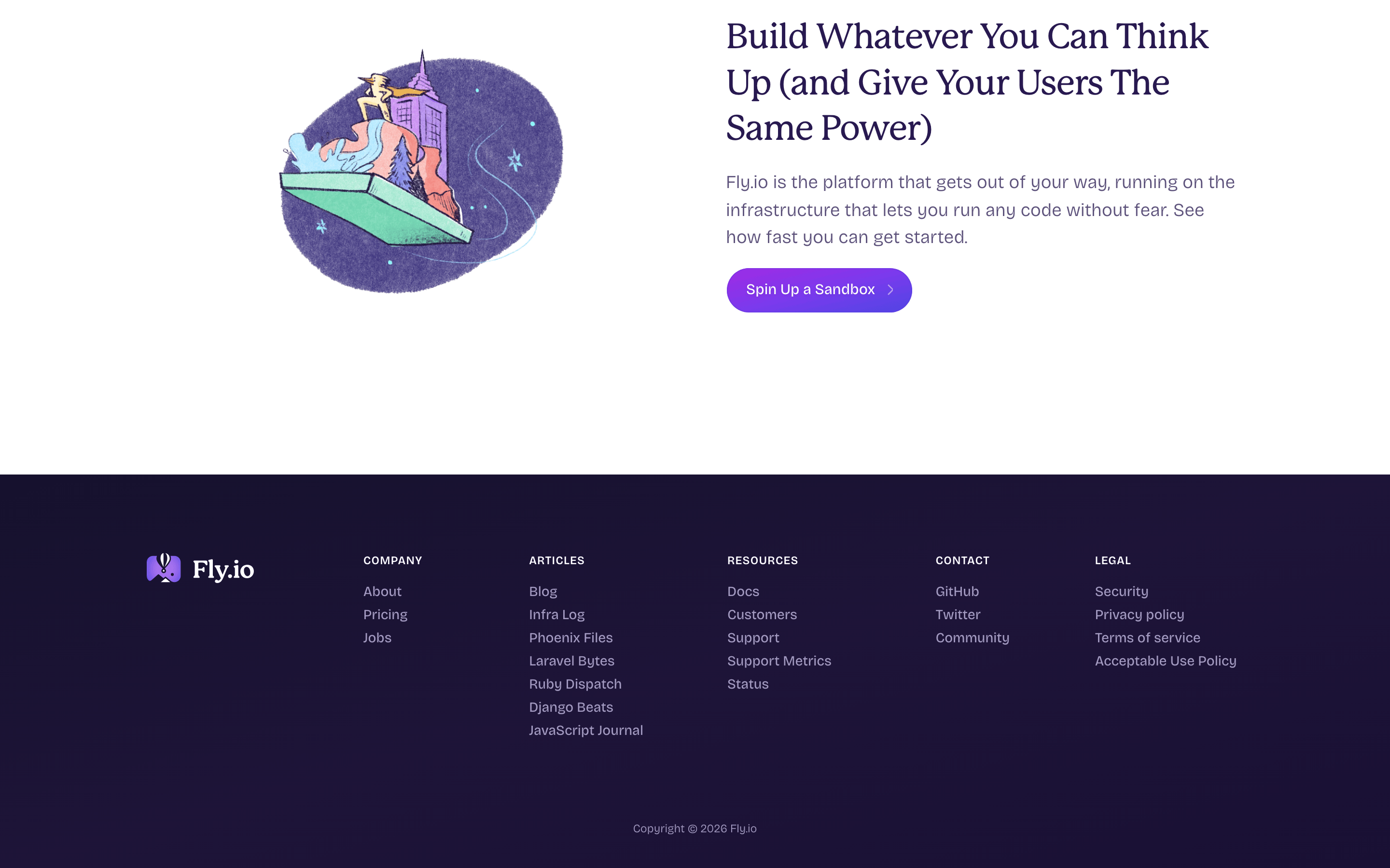 Fly.io — 桌面滚动分段(90% viewport 步进,作为视觉证据)