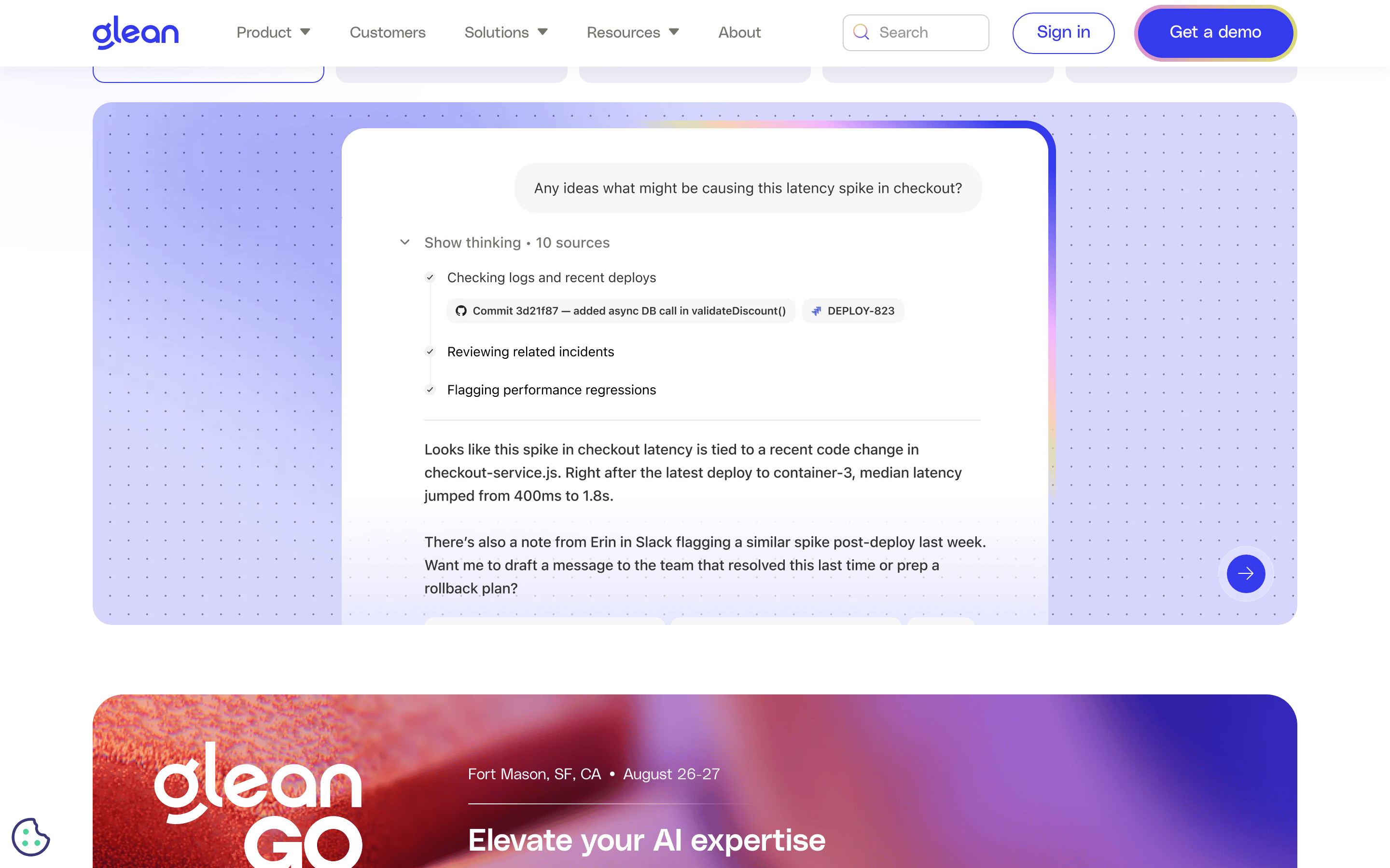 Glean — 桌面滚动分段(90% viewport 步进,作为视觉证据)