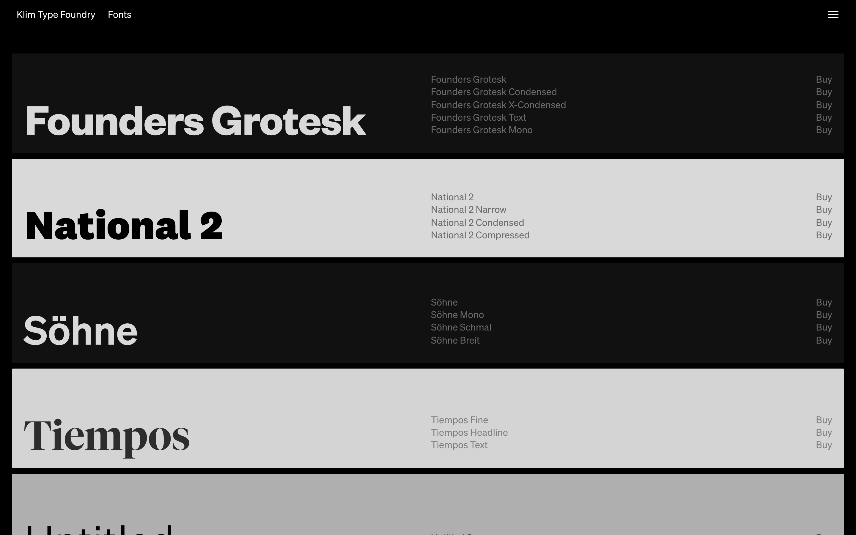 Klim Type Foundry — 桌面滚动分段(90% viewport 步进,作为视觉证据)