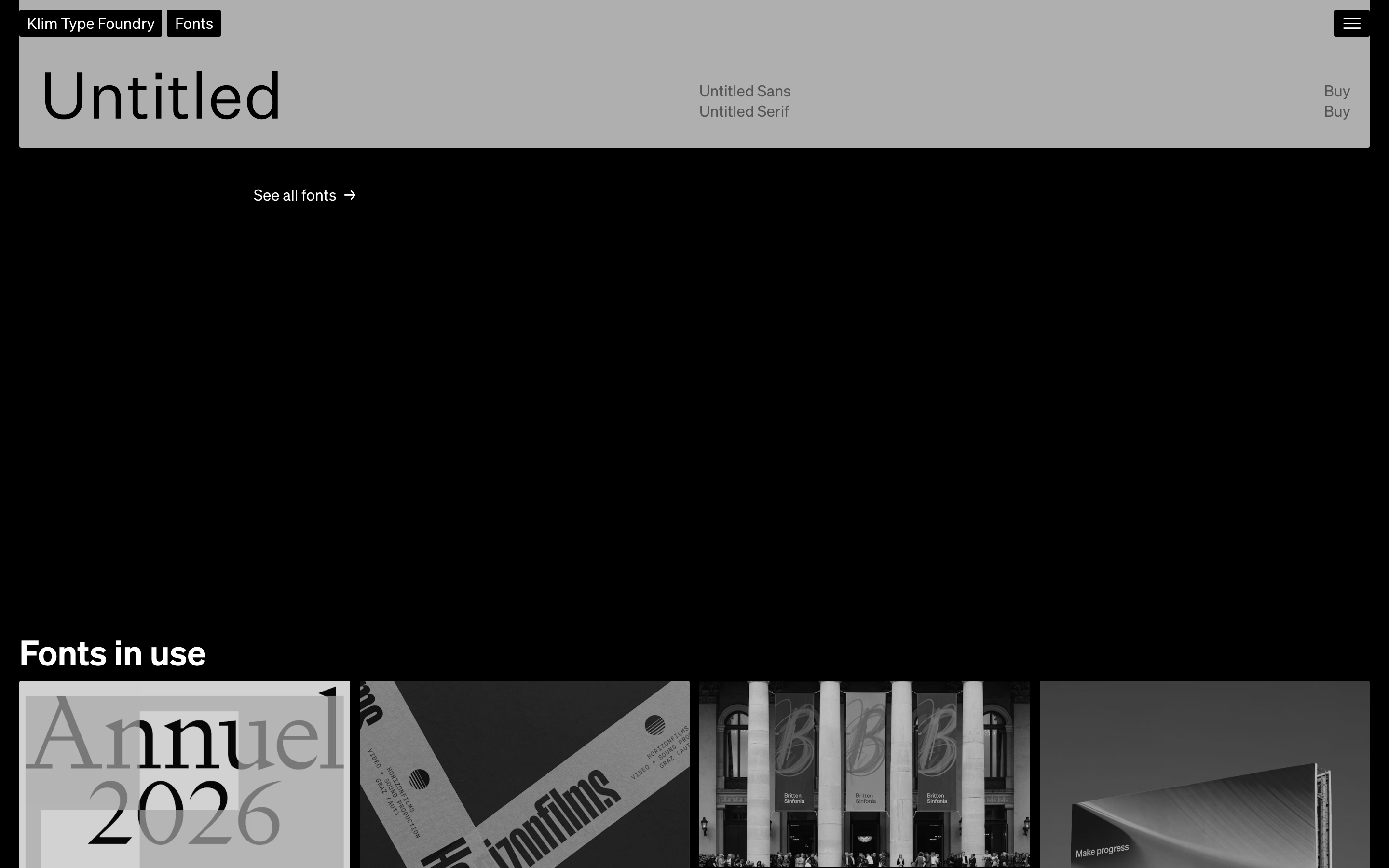 Klim Type Foundry — 桌面滚动分段(90% viewport 步进,作为视觉证据)