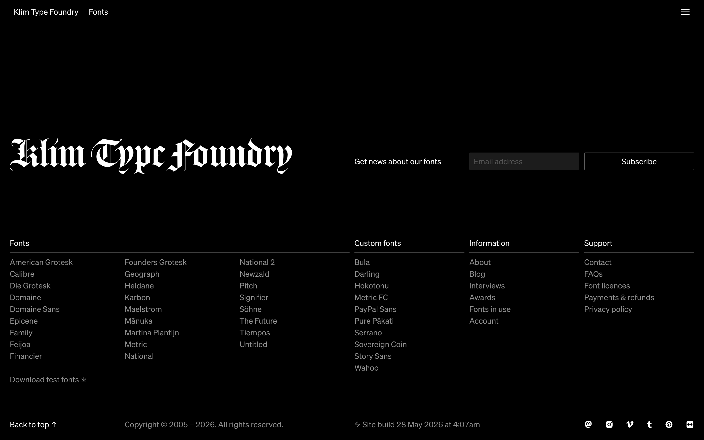 Klim Type Foundry — 桌面滚动分段(90% viewport 步进,作为视觉证据)