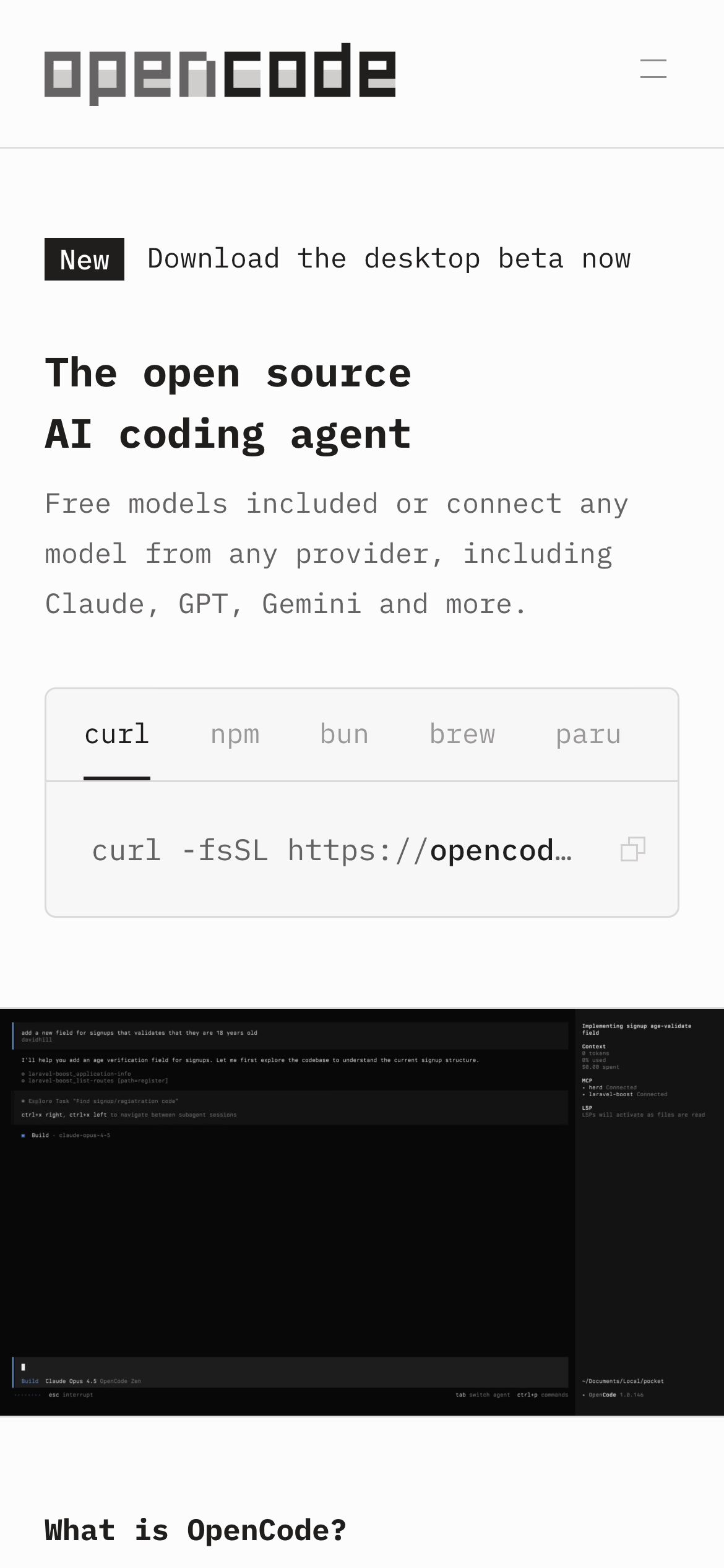 Opencode — 移动首屏