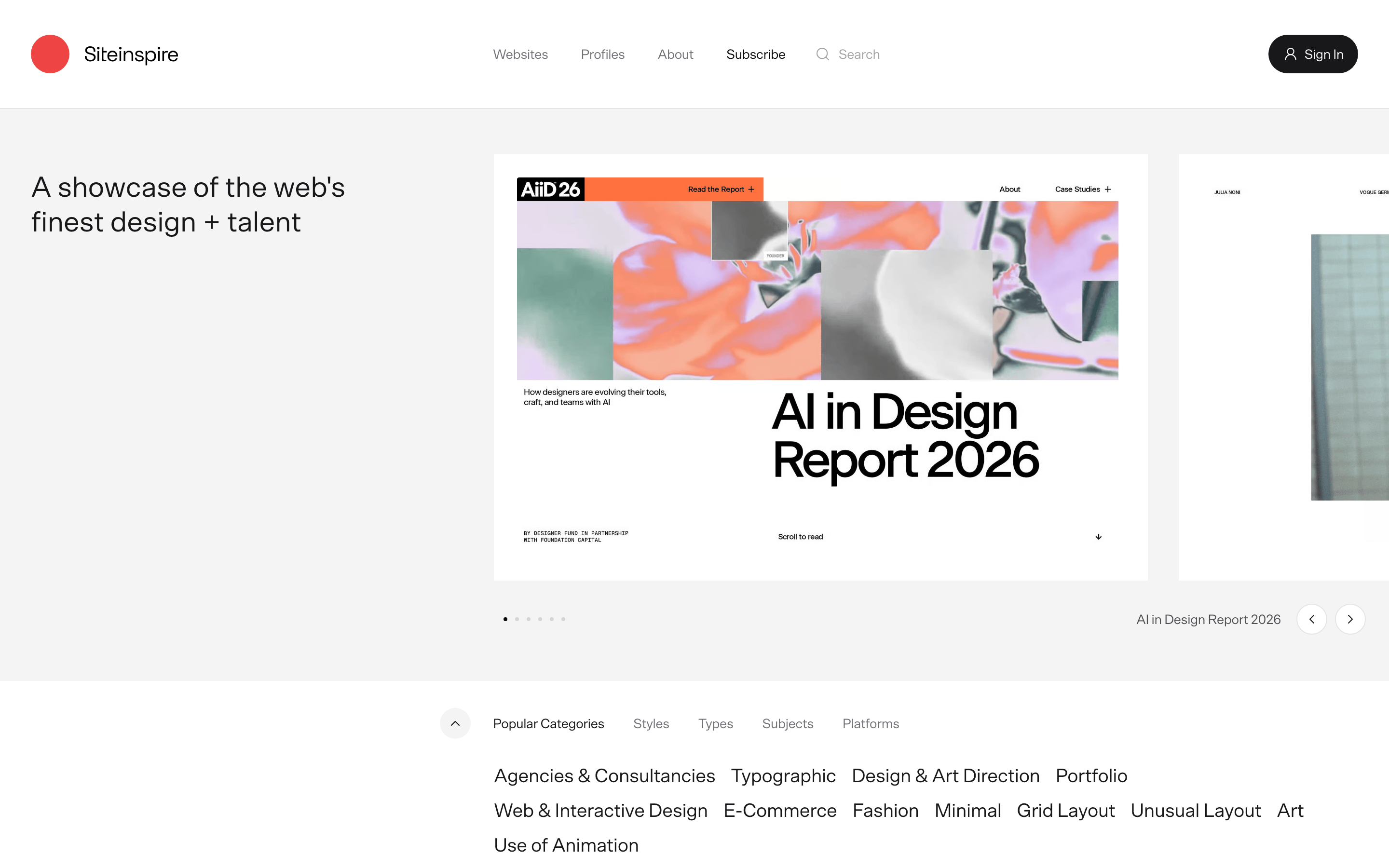 SiteInspire — 桌面首屏(hero)