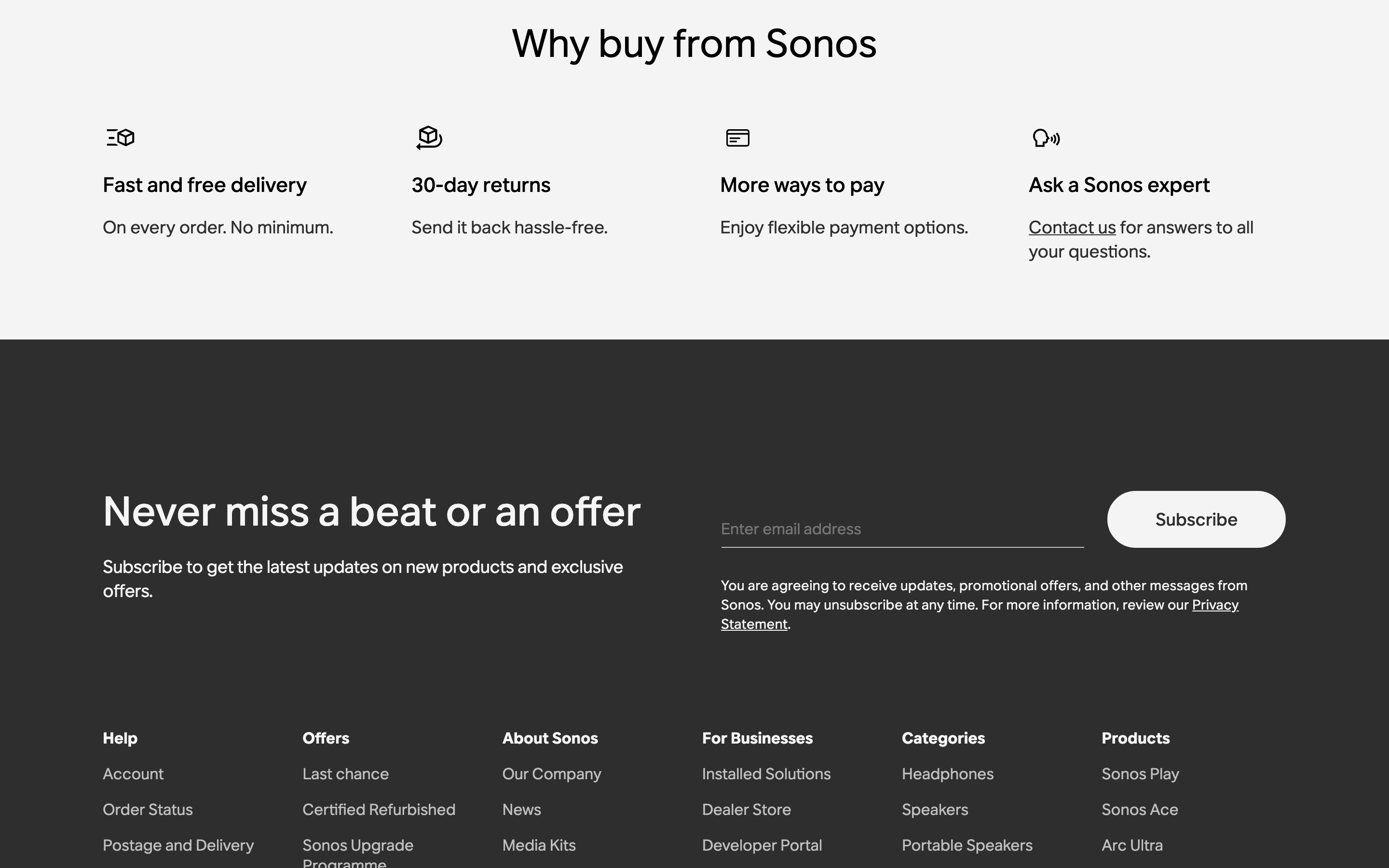 Sonos — 桌面滚动分段(90% viewport 步进,作为视觉证据)