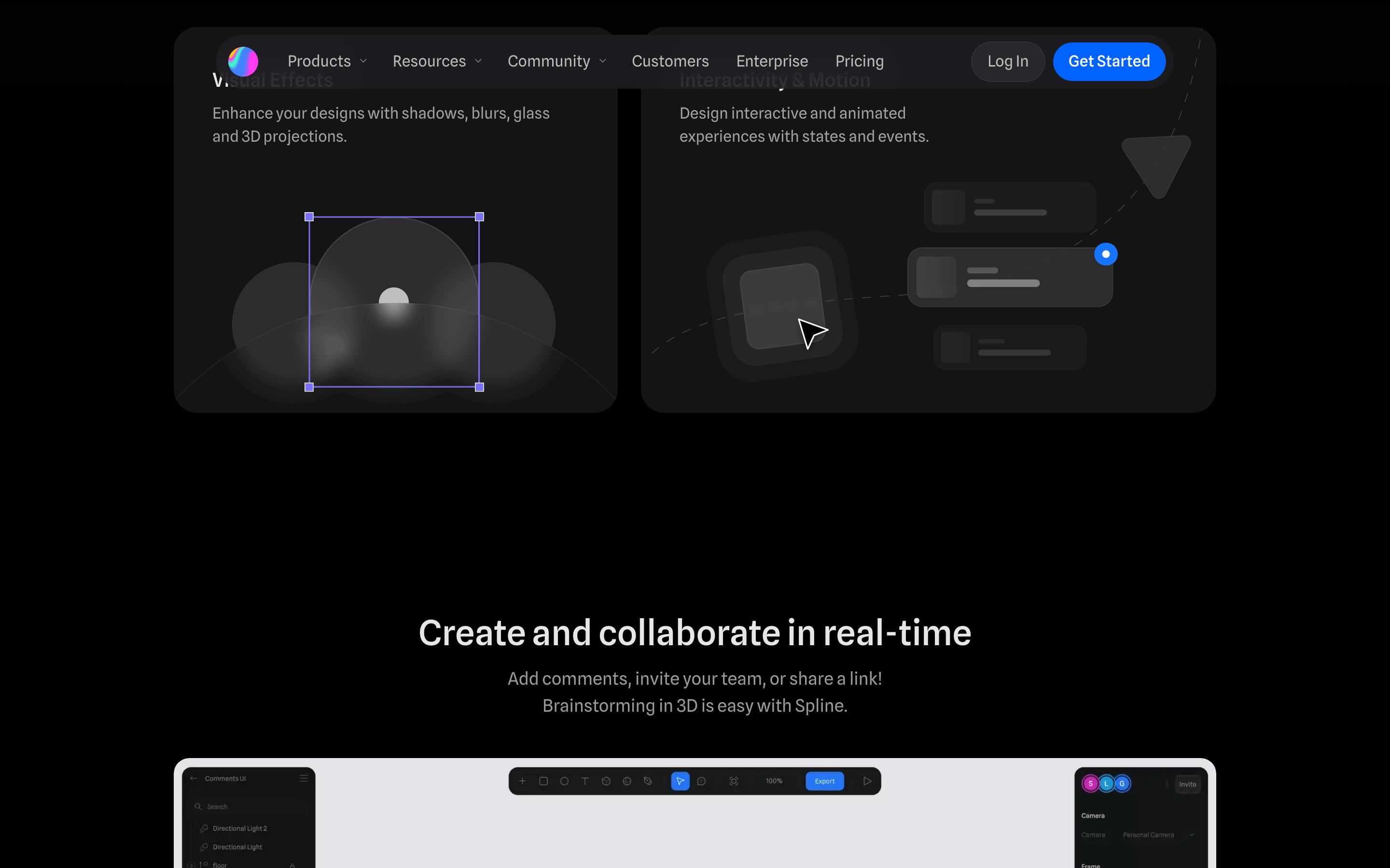 Spline — 桌面滚动分段(90% viewport 步进,作为视觉证据)
