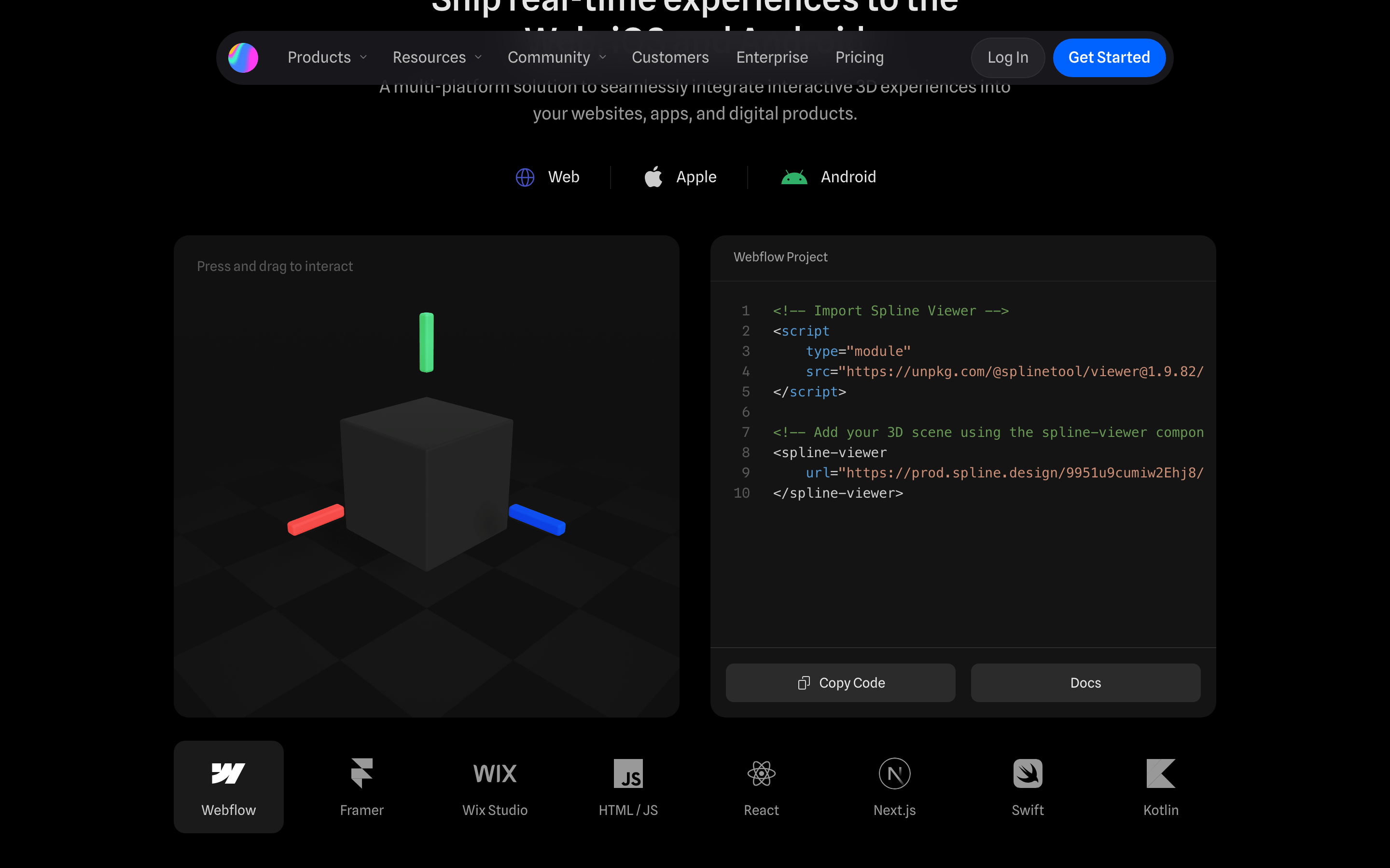 Spline — 桌面滚动分段(90% viewport 步进,作为视觉证据)