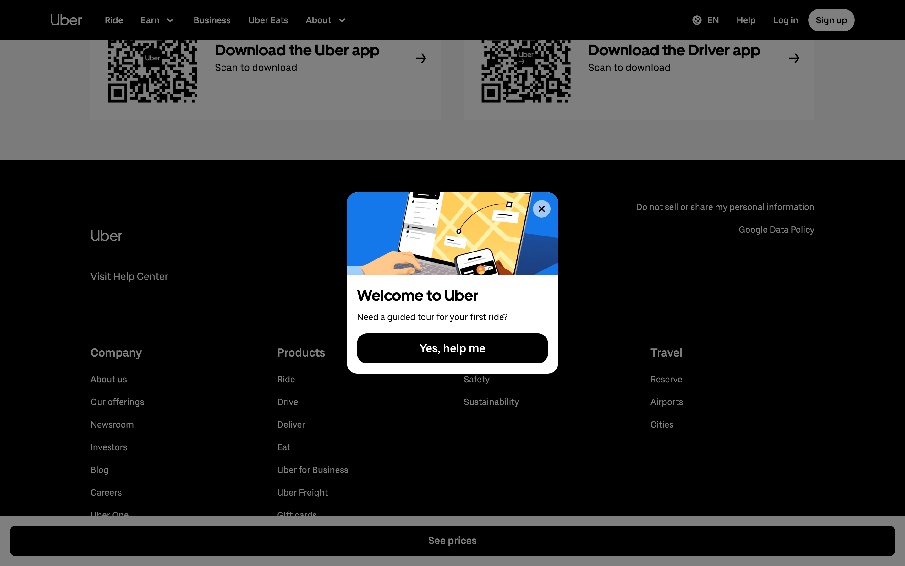 Uber — 桌面滚动分段(90% viewport 步进,作为视觉证据)