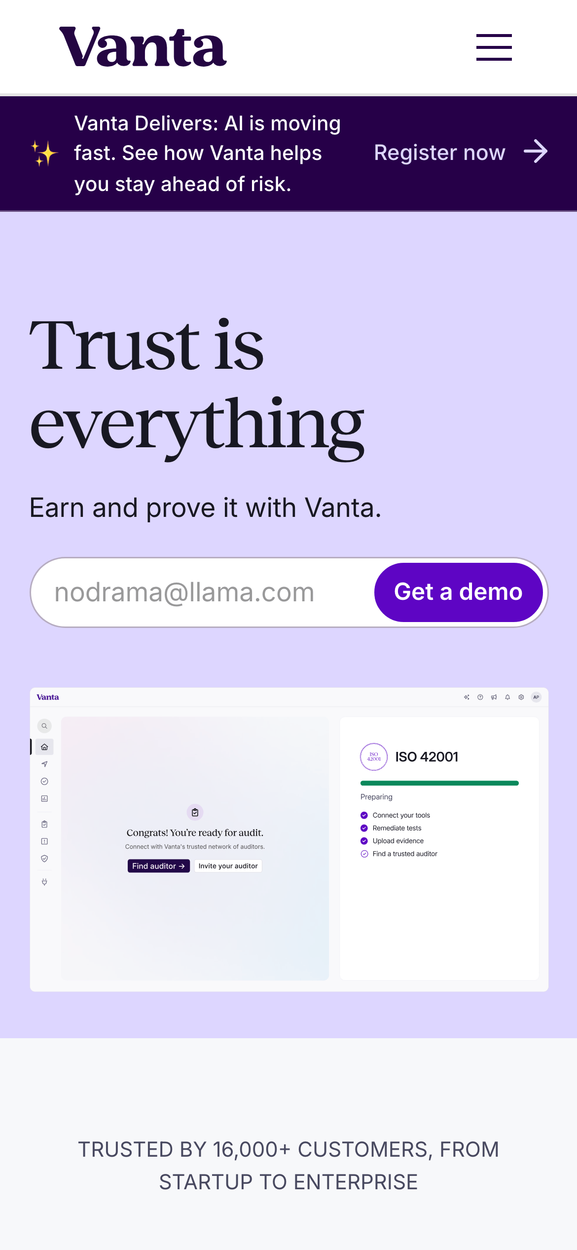 Vanta — 移动首屏