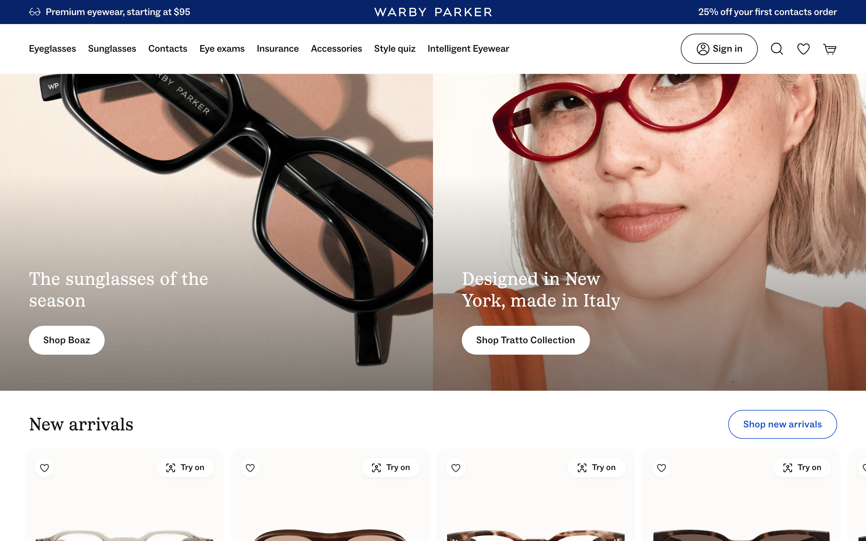 Warby Parker — 桌面滚动分段(90% viewport 步进,作为视觉证据)