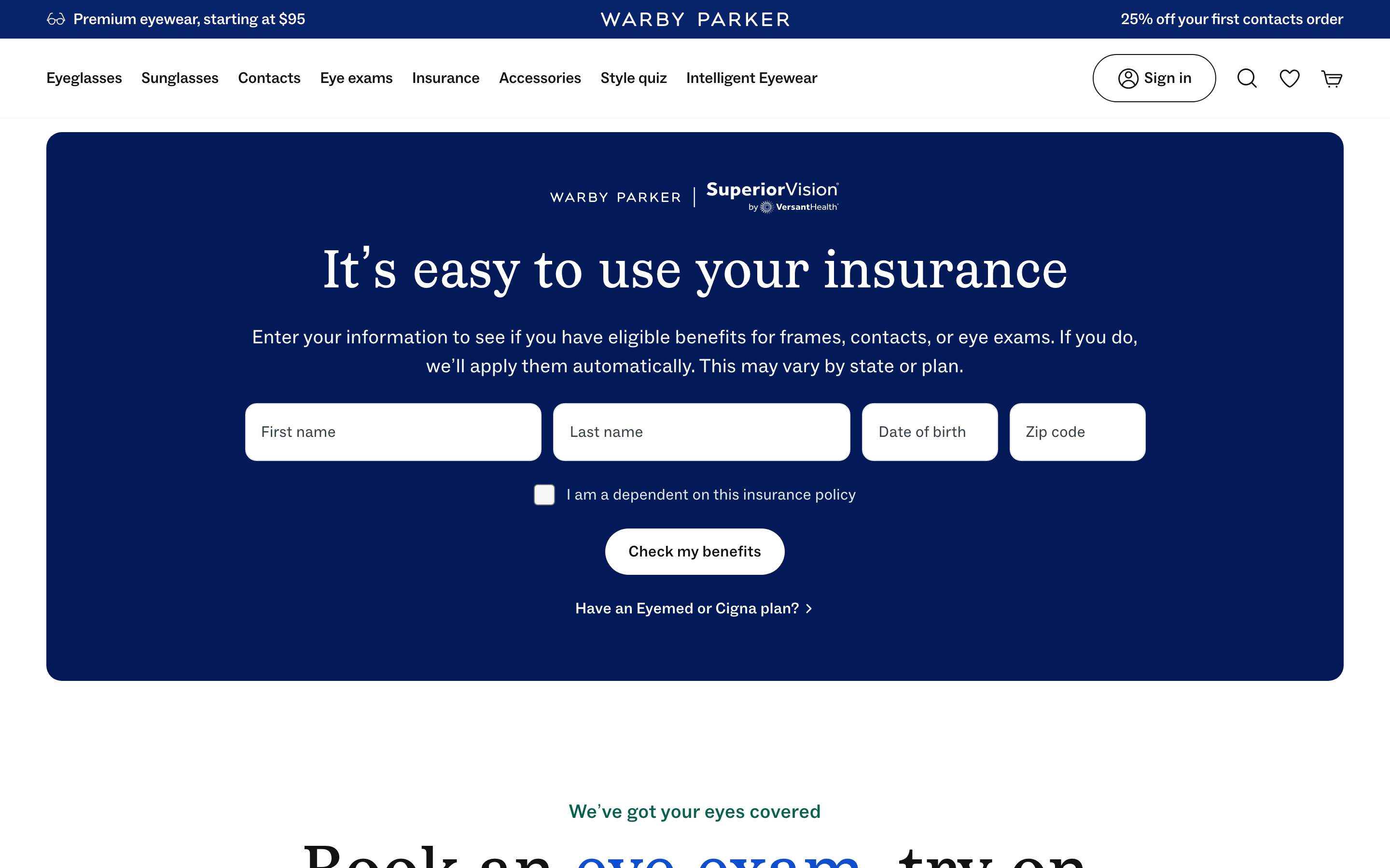 Warby Parker — 桌面滚动分段(90% viewport 步进,作为视觉证据)