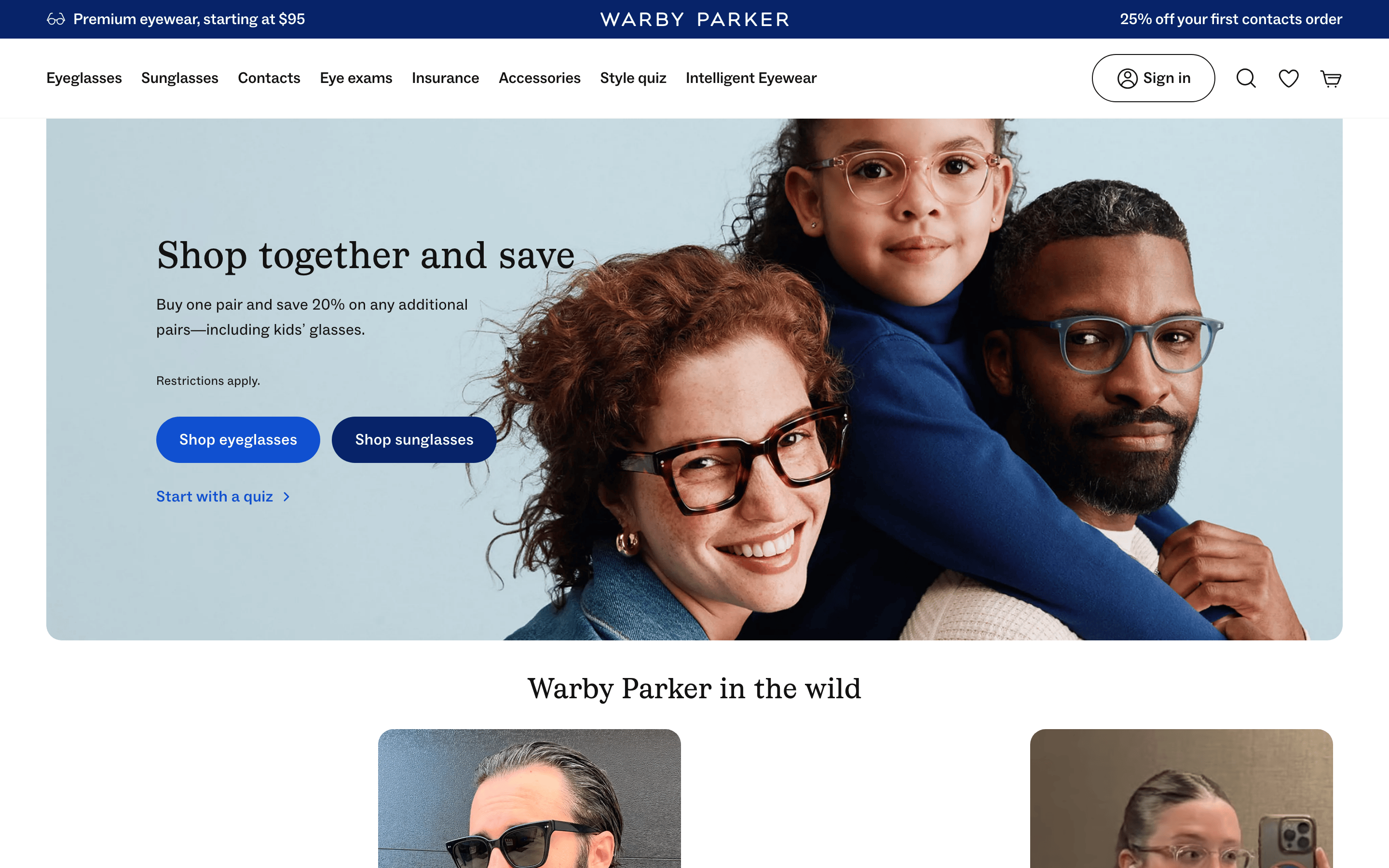 Warby Parker — 桌面滚动分段(90% viewport 步进,作为视觉证据)