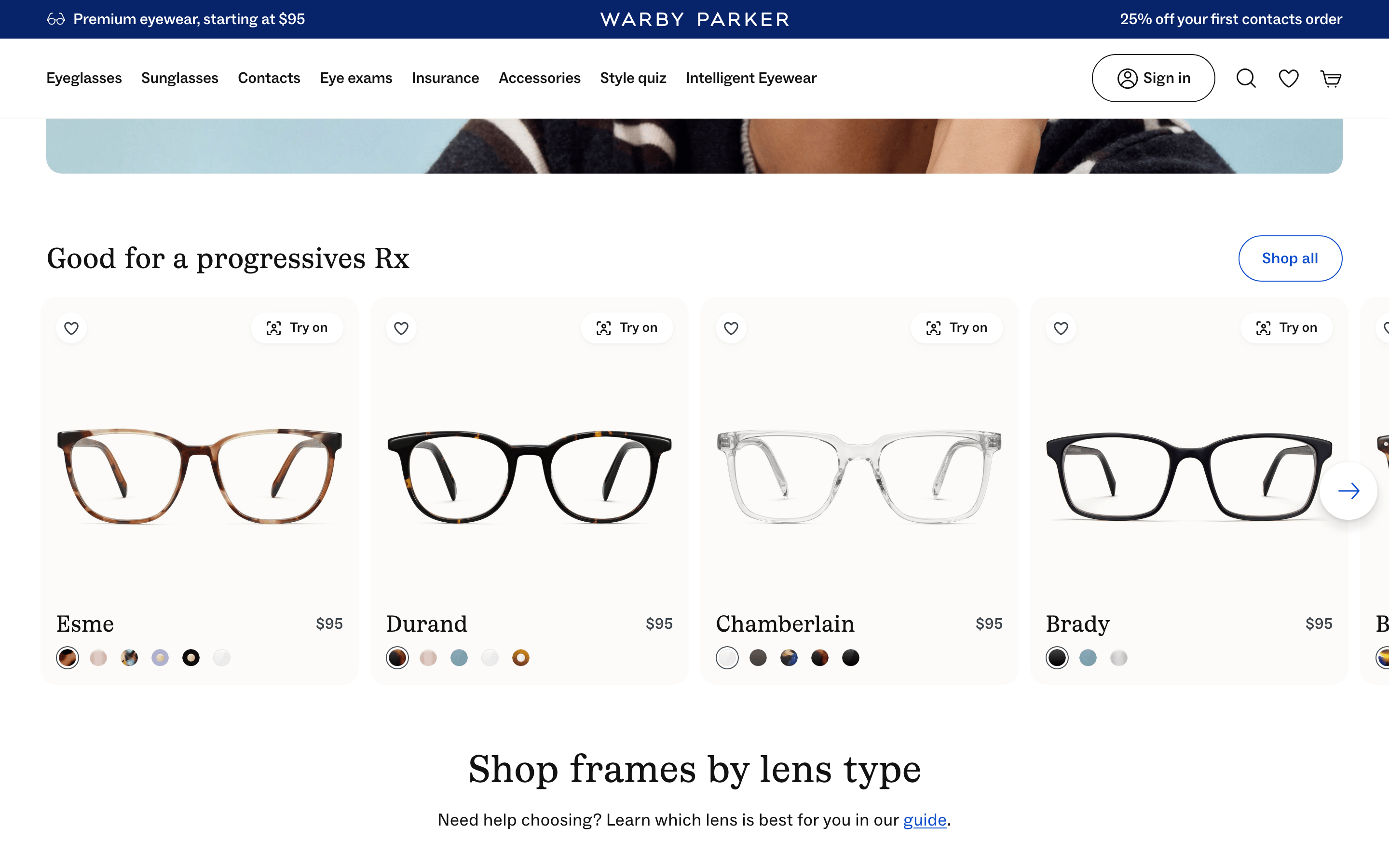 Warby Parker — 桌面滚动分段(90% viewport 步进,作为视觉证据)