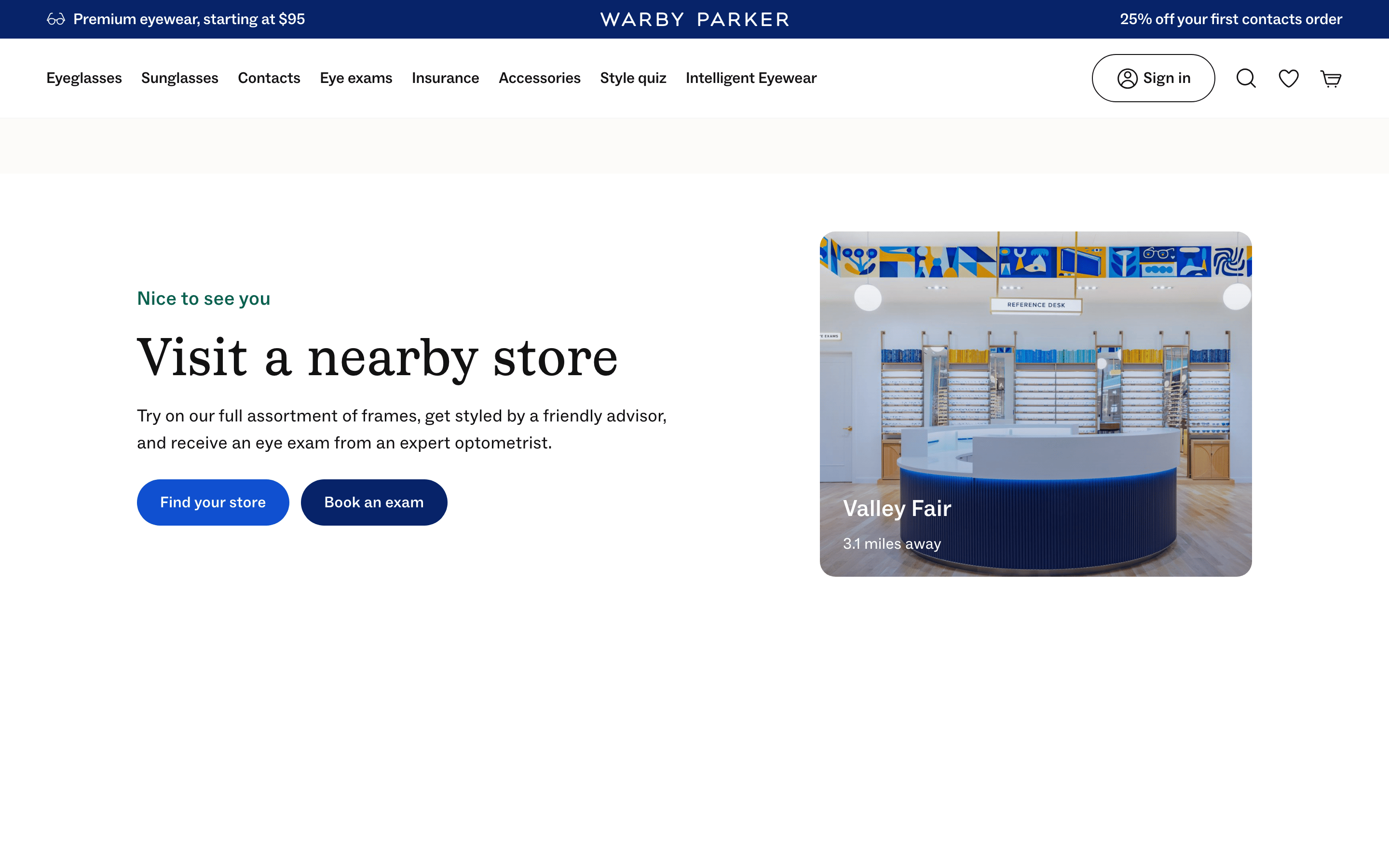 Warby Parker — 桌面滚动分段(90% viewport 步进,作为视觉证据)