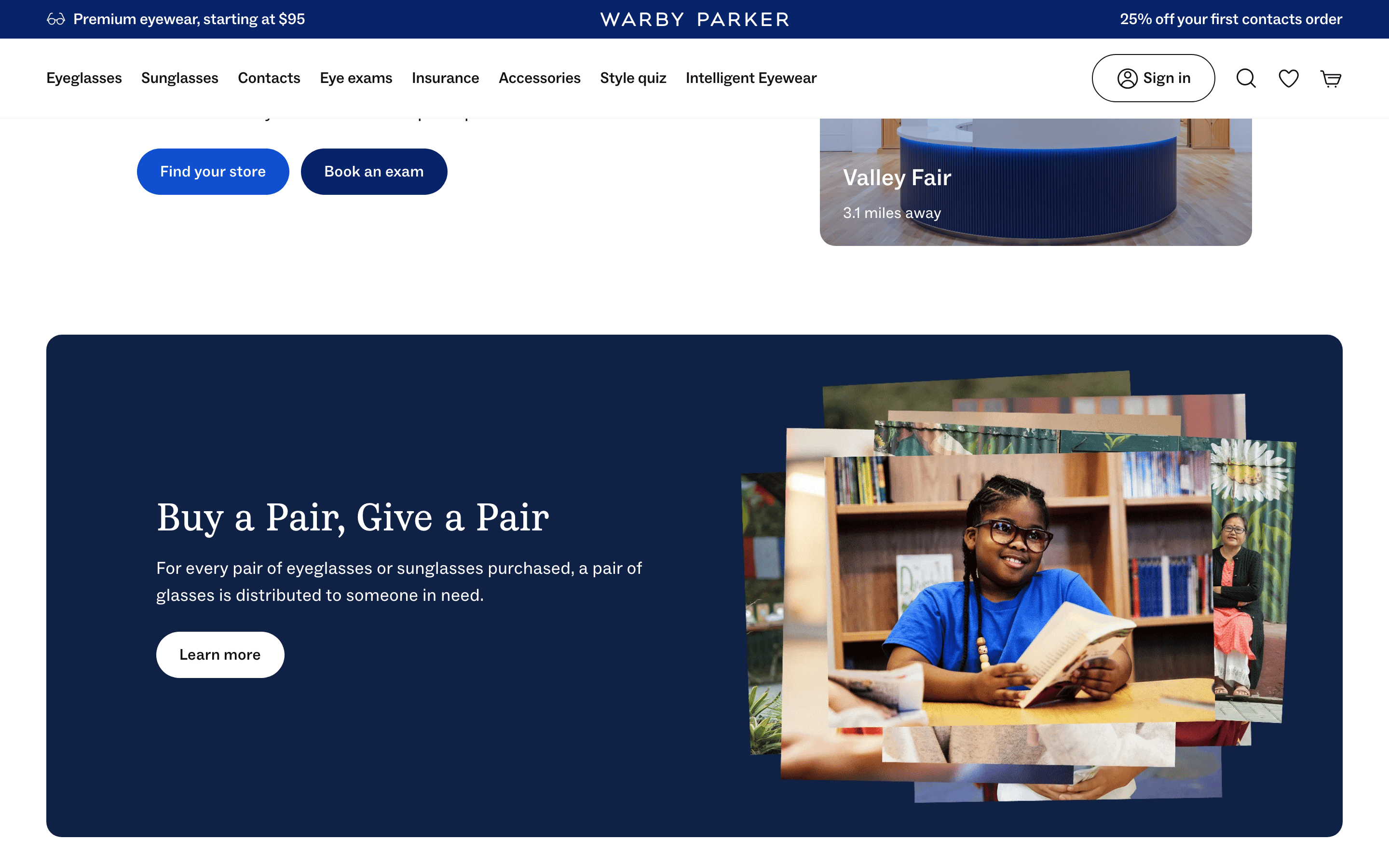 Warby Parker — 桌面滚动分段(90% viewport 步进,作为视觉证据)