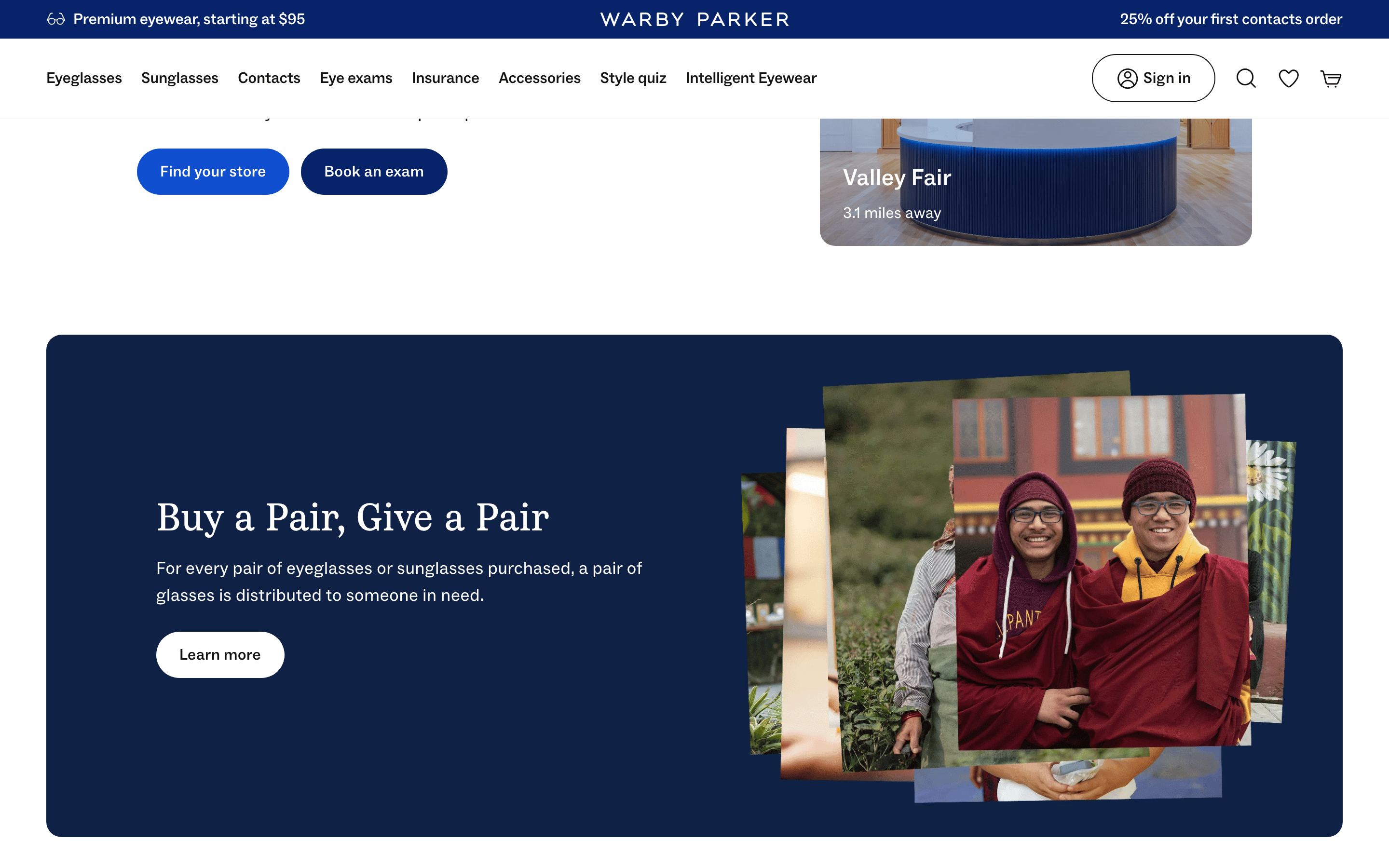 Warby Parker — 桌面滚动分段(90% viewport 步进,作为视觉证据)