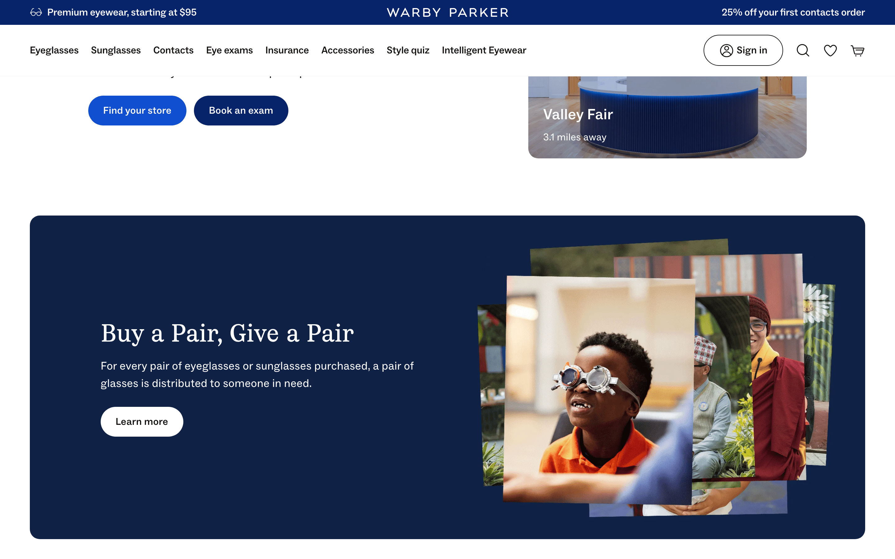 Warby Parker — 桌面滚动分段(90% viewport 步进,作为视觉证据)