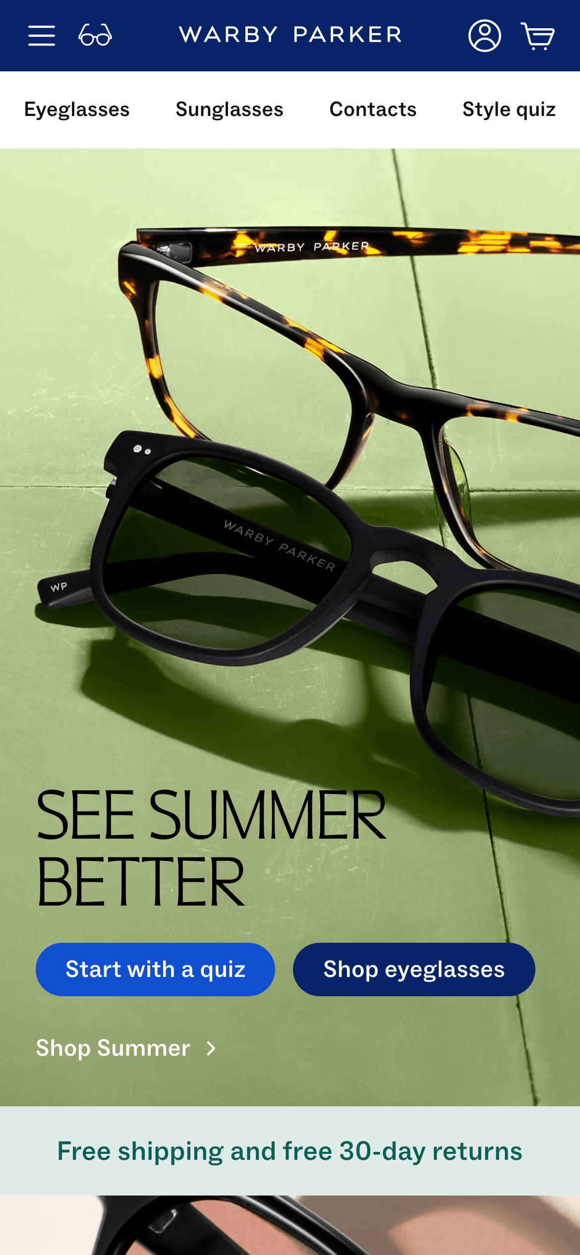 Warby Parker — 移动首屏