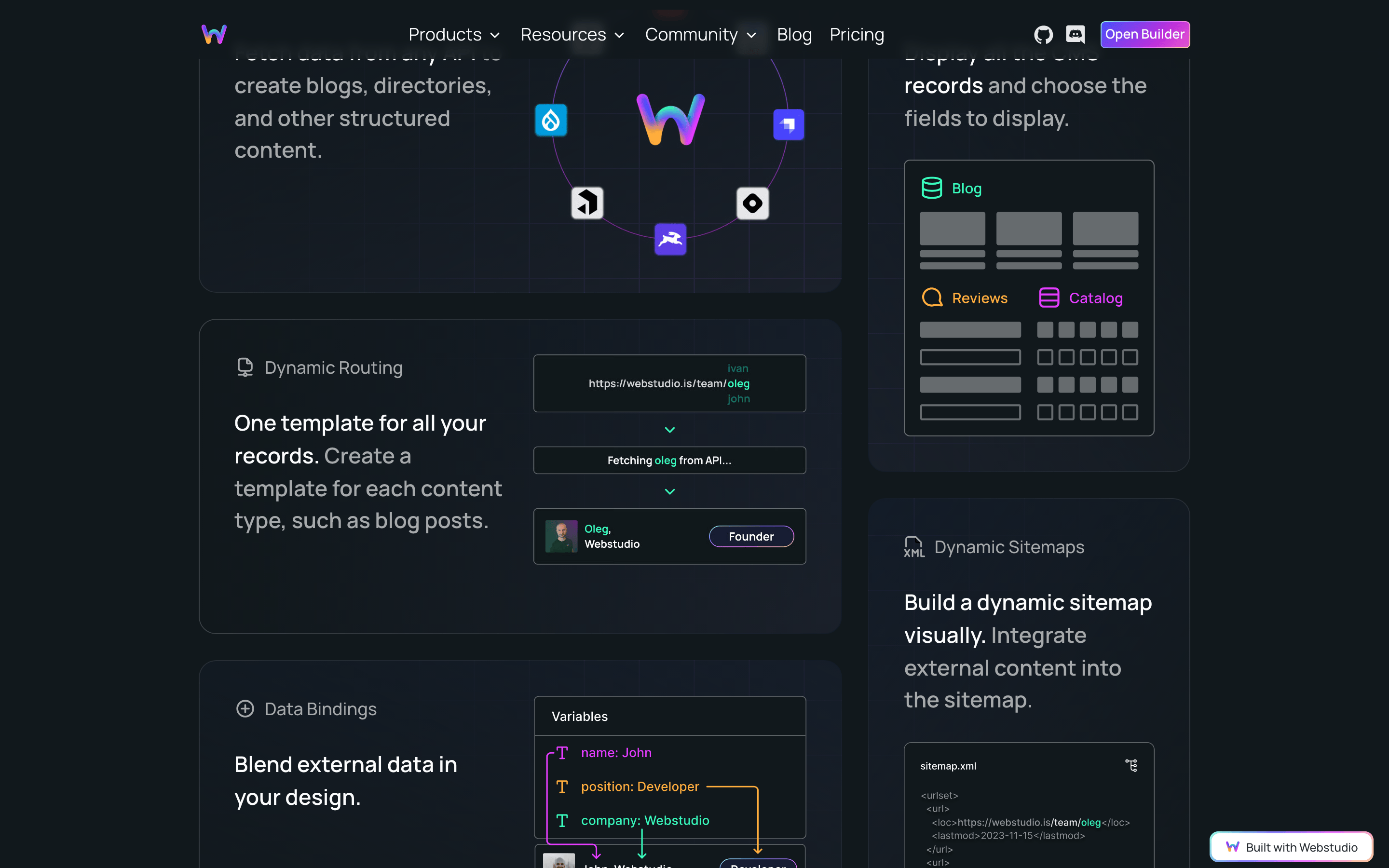 Webstudio — 桌面滚动分段(90% viewport 步进,作为视觉证据)