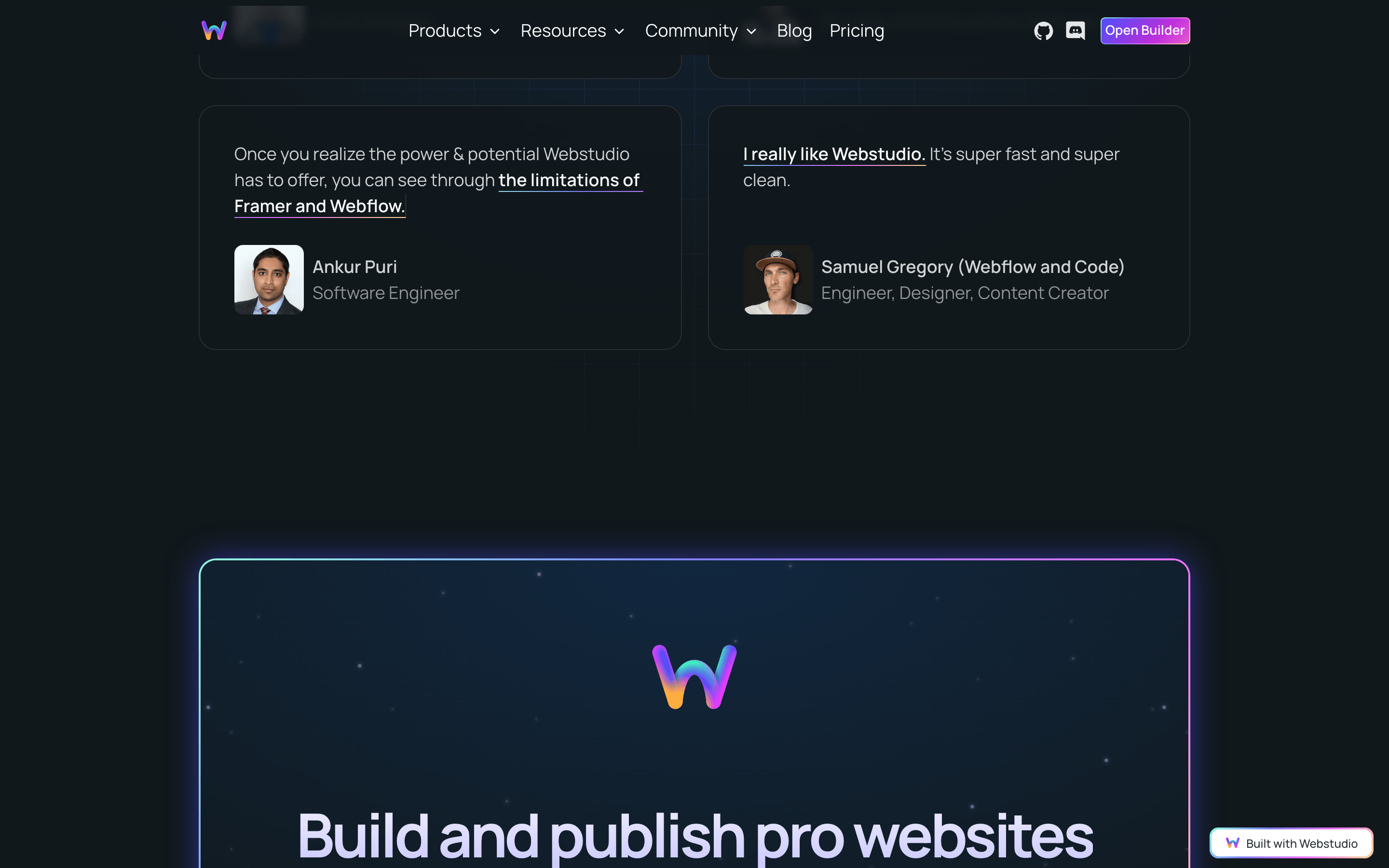 Webstudio — 桌面滚动分段(90% viewport 步进,作为视觉证据)