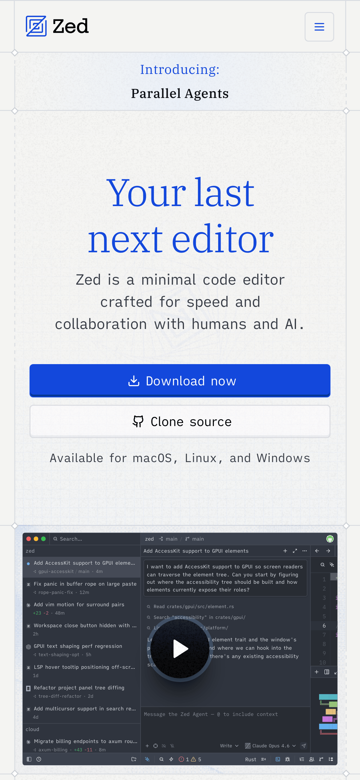 Zed — 移动首屏